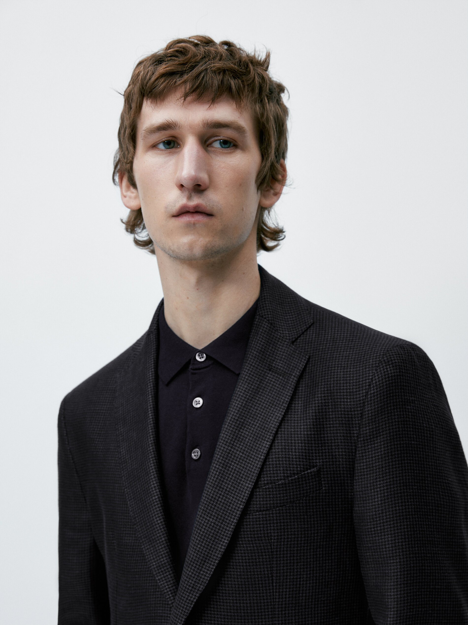 Americana pata de gallo con lino - AZUL MARINO