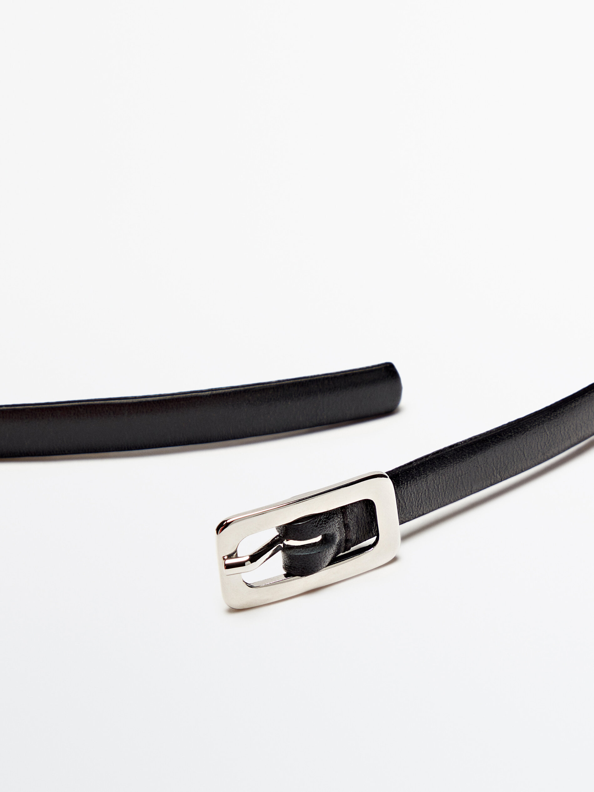 Cinturón fino piel hebilla rectangular - NEGRO