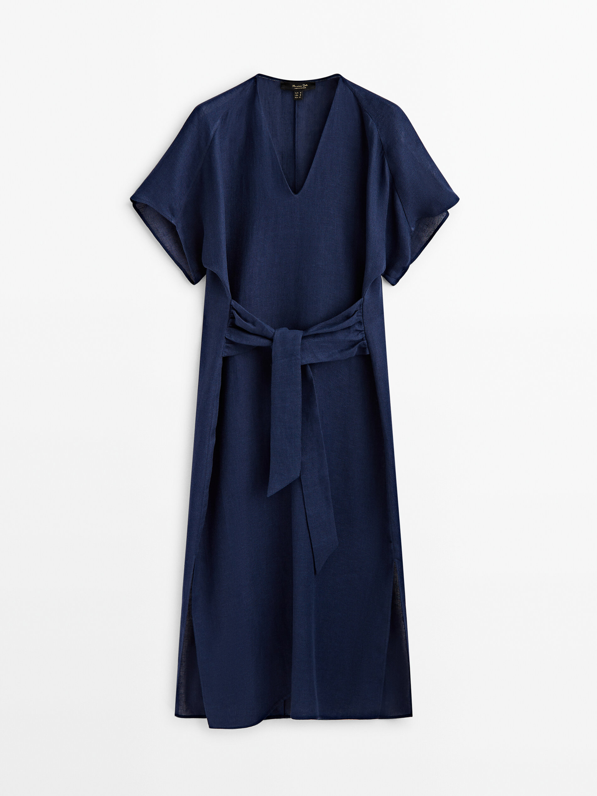 Vestido midi lino lazada - AZUL