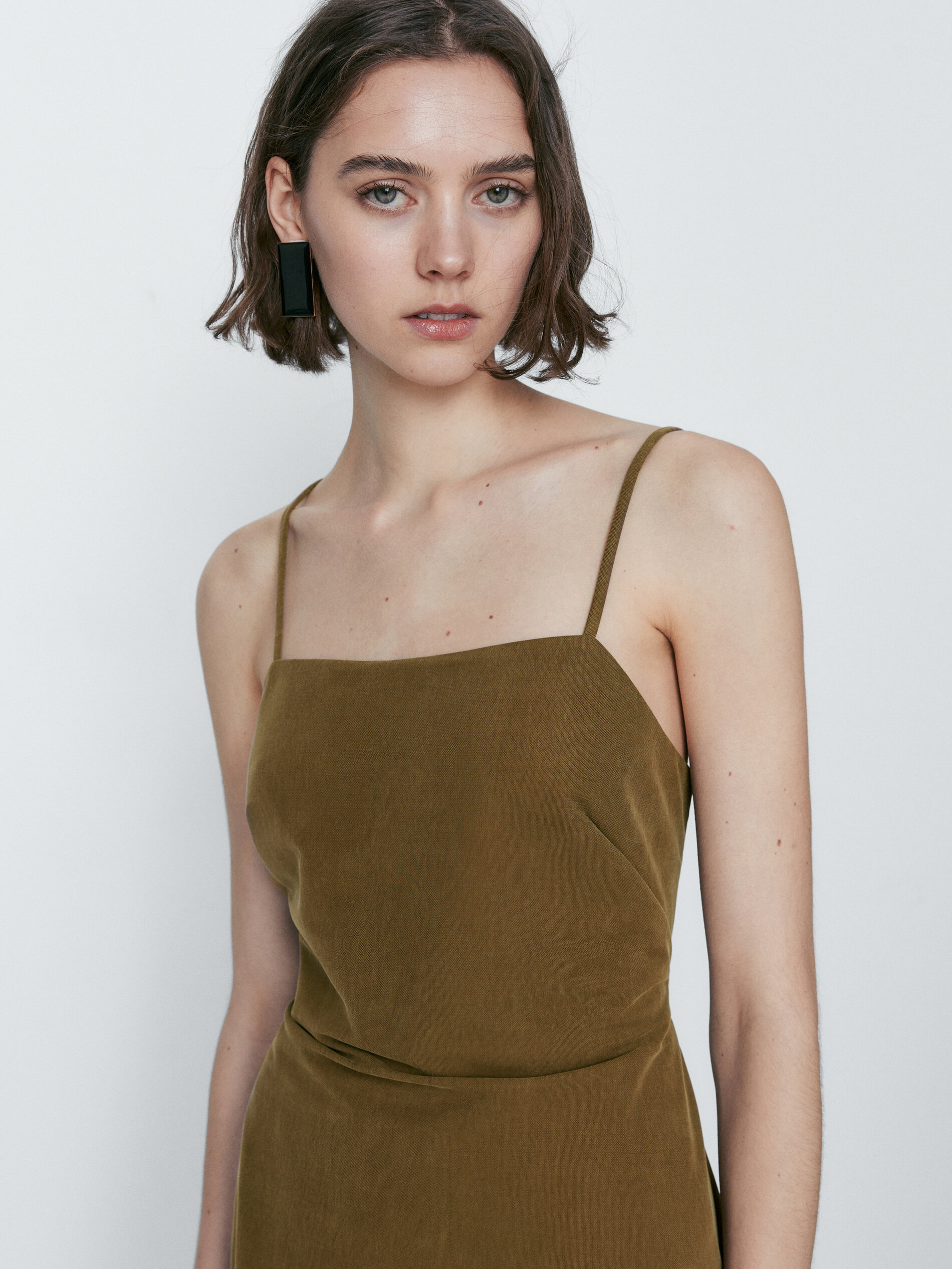 Vestido midi tirantes cupro abertura espalda - KAKI