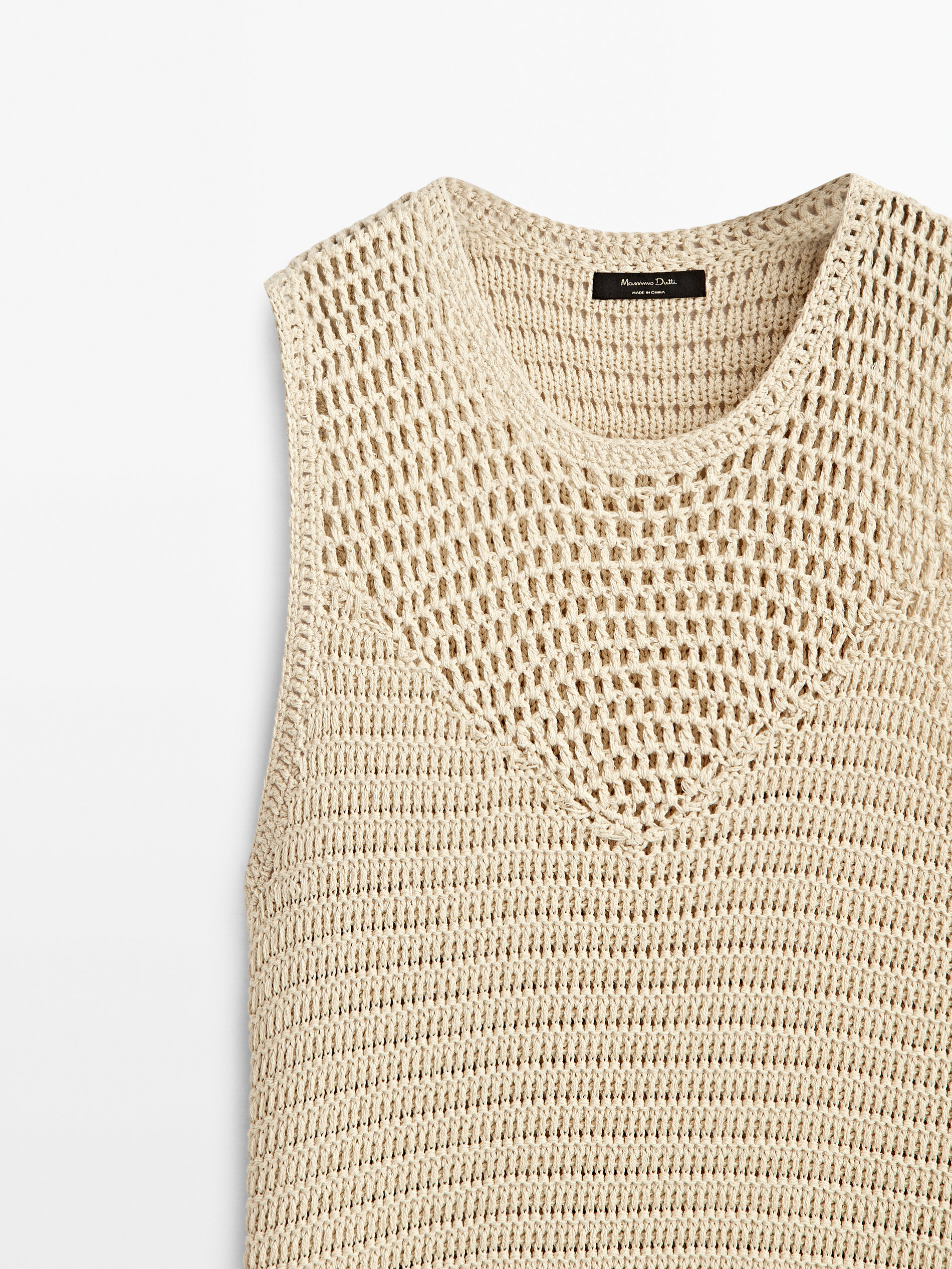 Vestido largo punto crochet - BEIGE