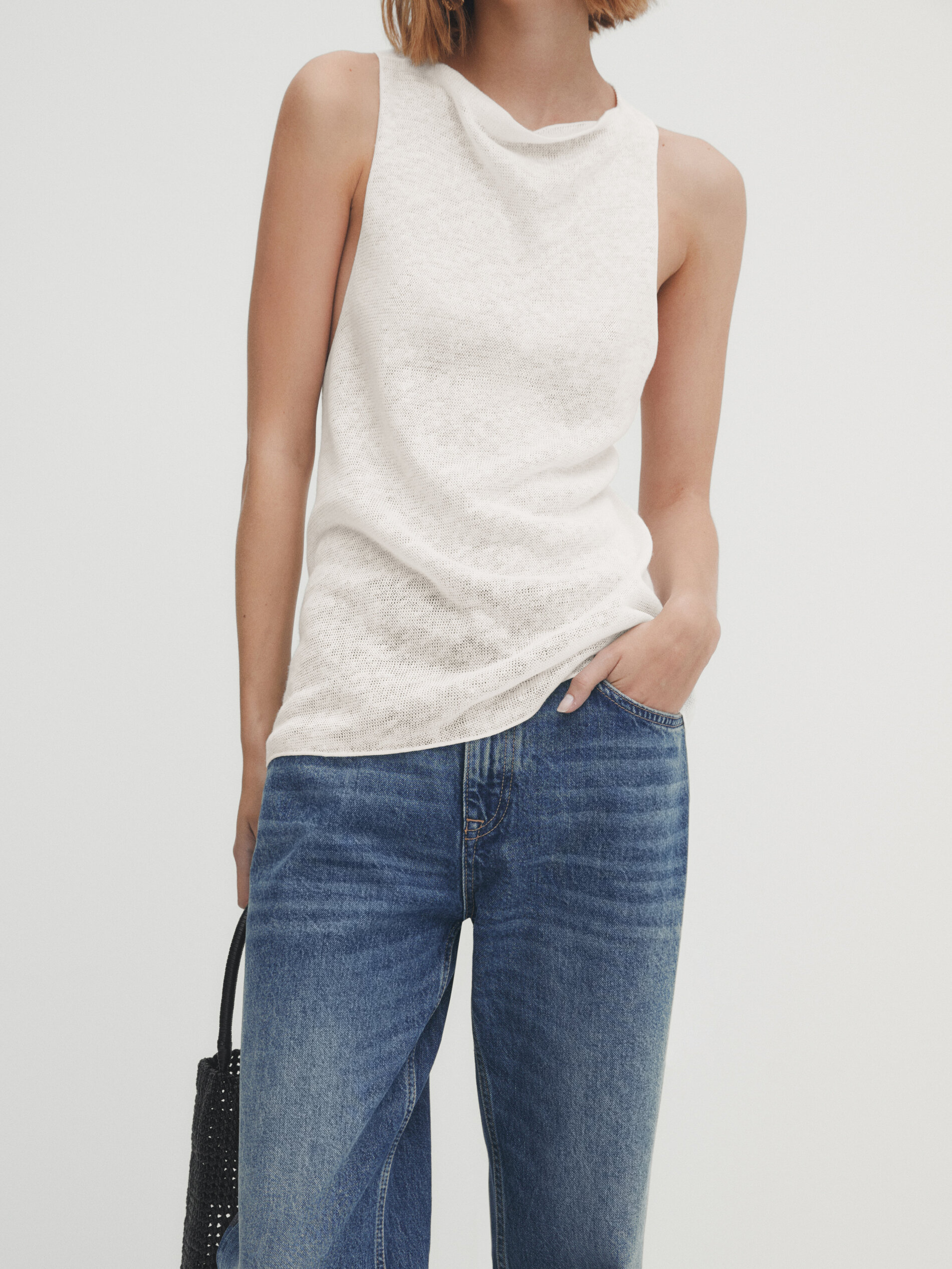 Camiseta lino espalda cruzada - CRUDO