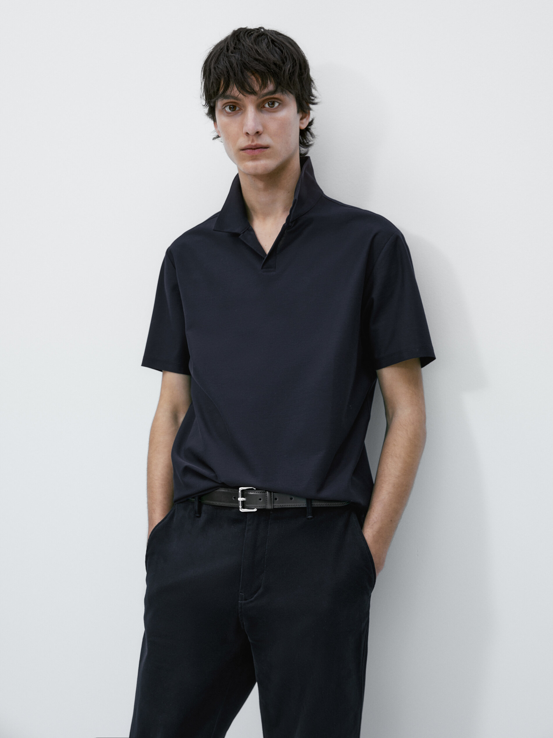 Polo manga corta algodón microsarga - AZUL MARINO