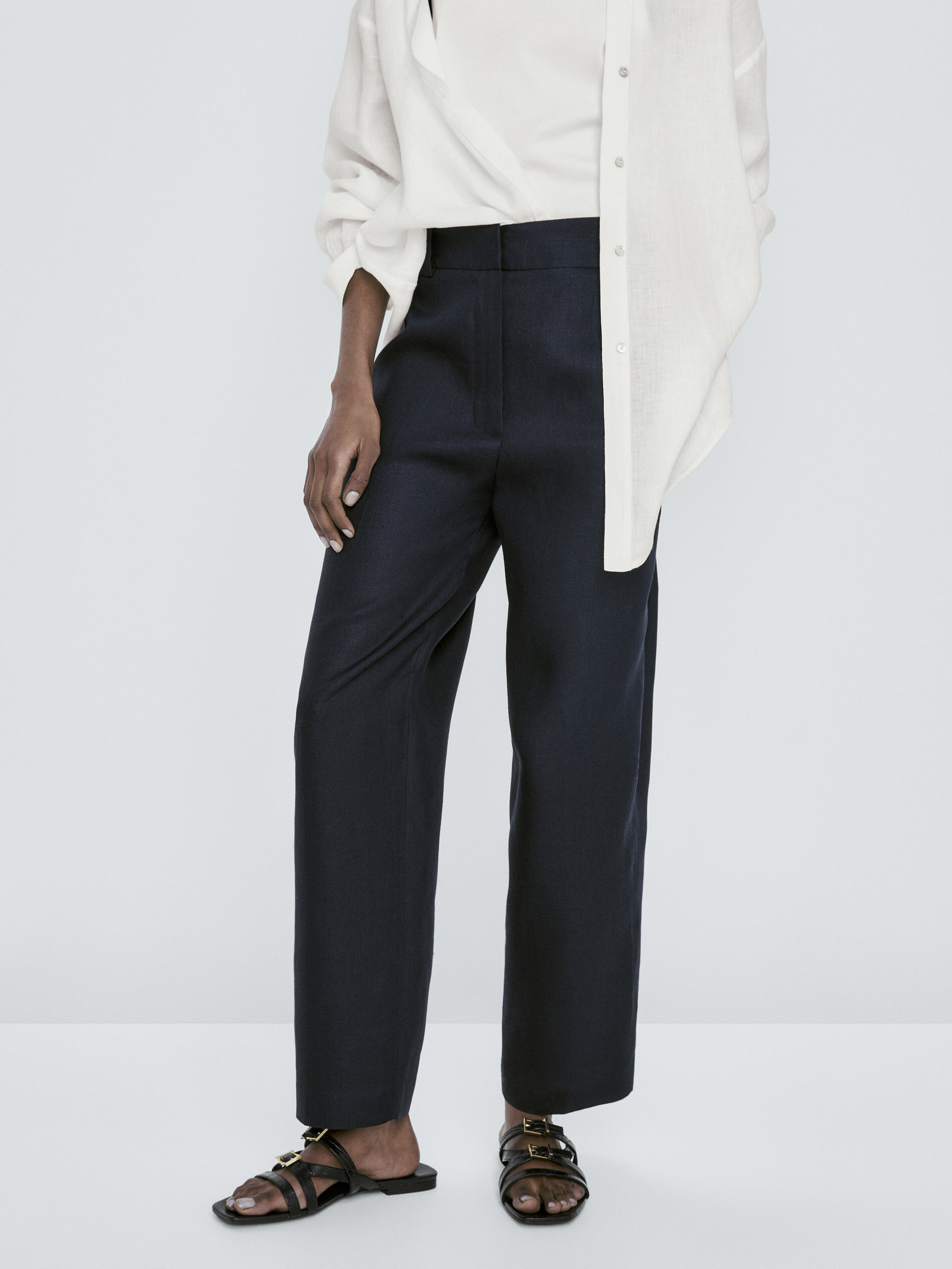 Pantalón traje 100% lino doble trabilla - AZUL MARINO