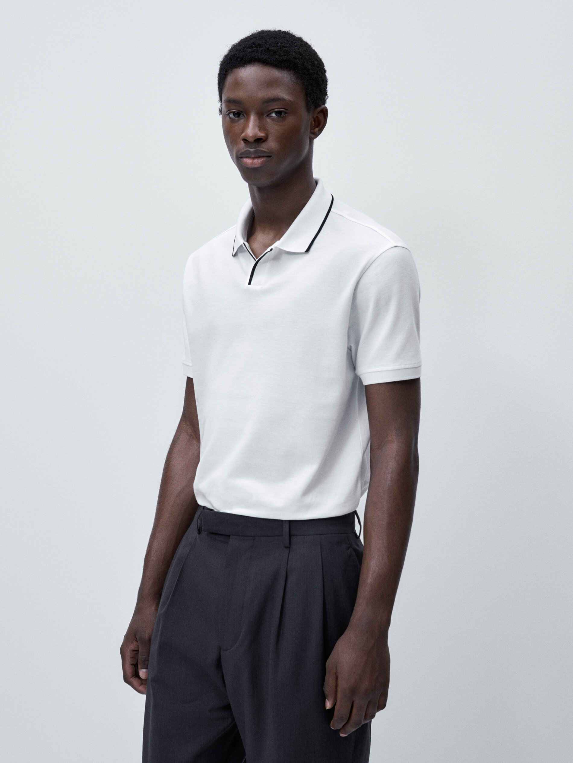 Polo cuello contraste manga corta - BLANCO