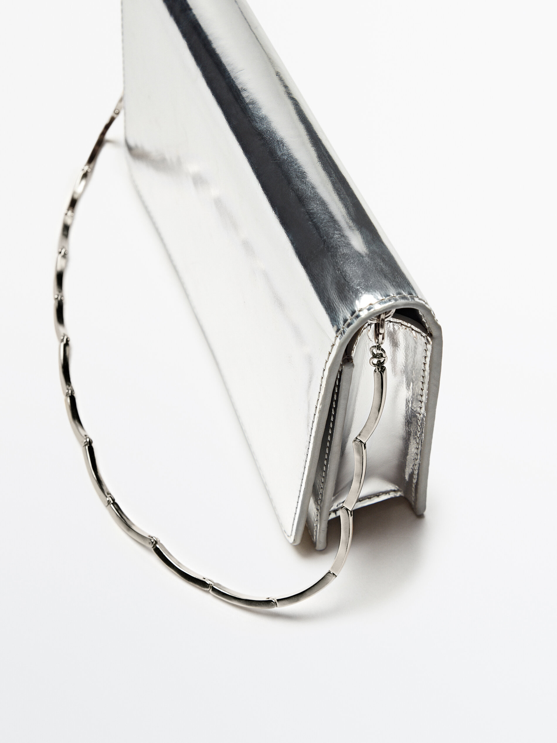 Bolso piel asa piezas articuladas - PLATA