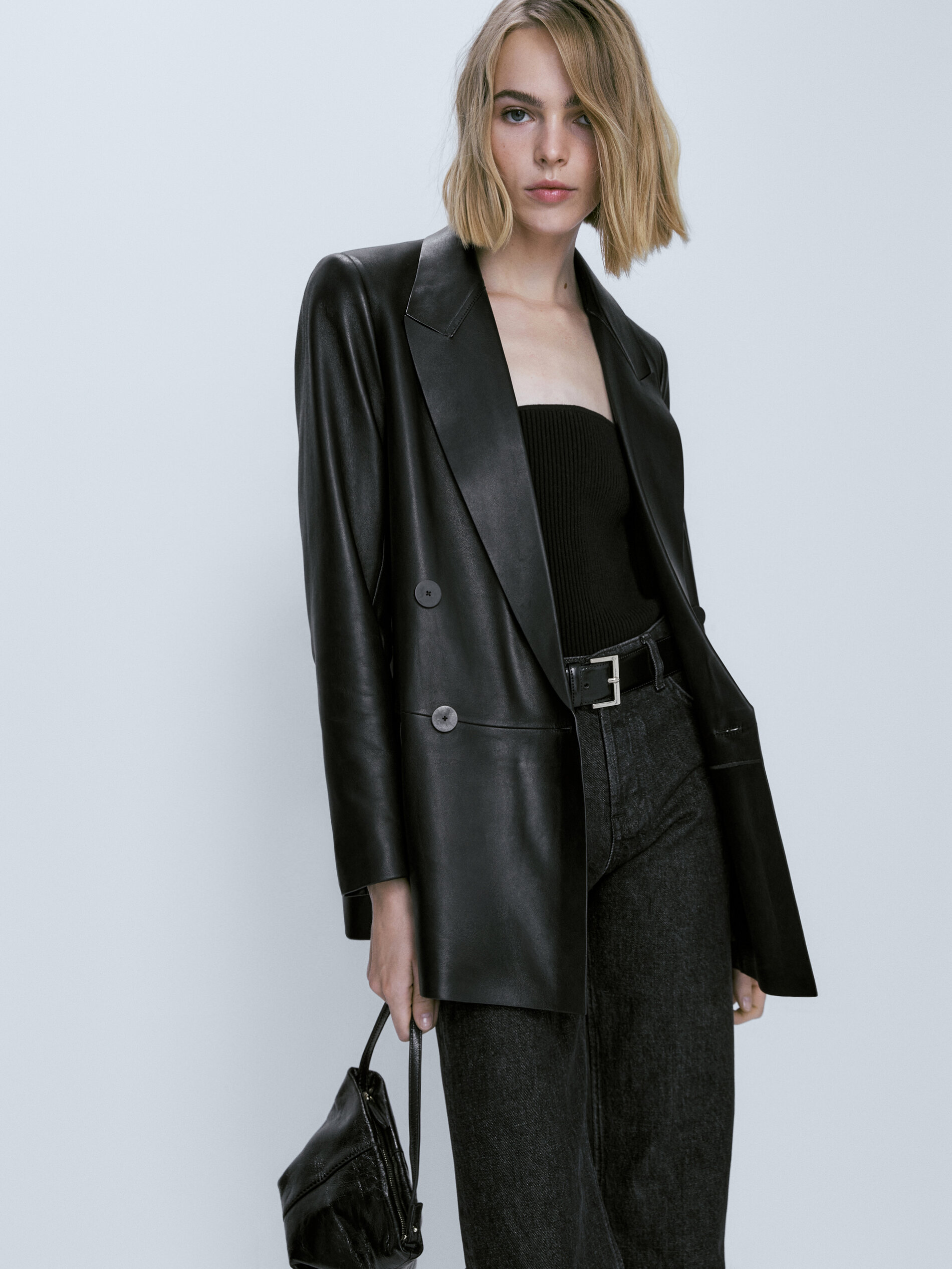 Blazer cruzada piel napa - NEGRO