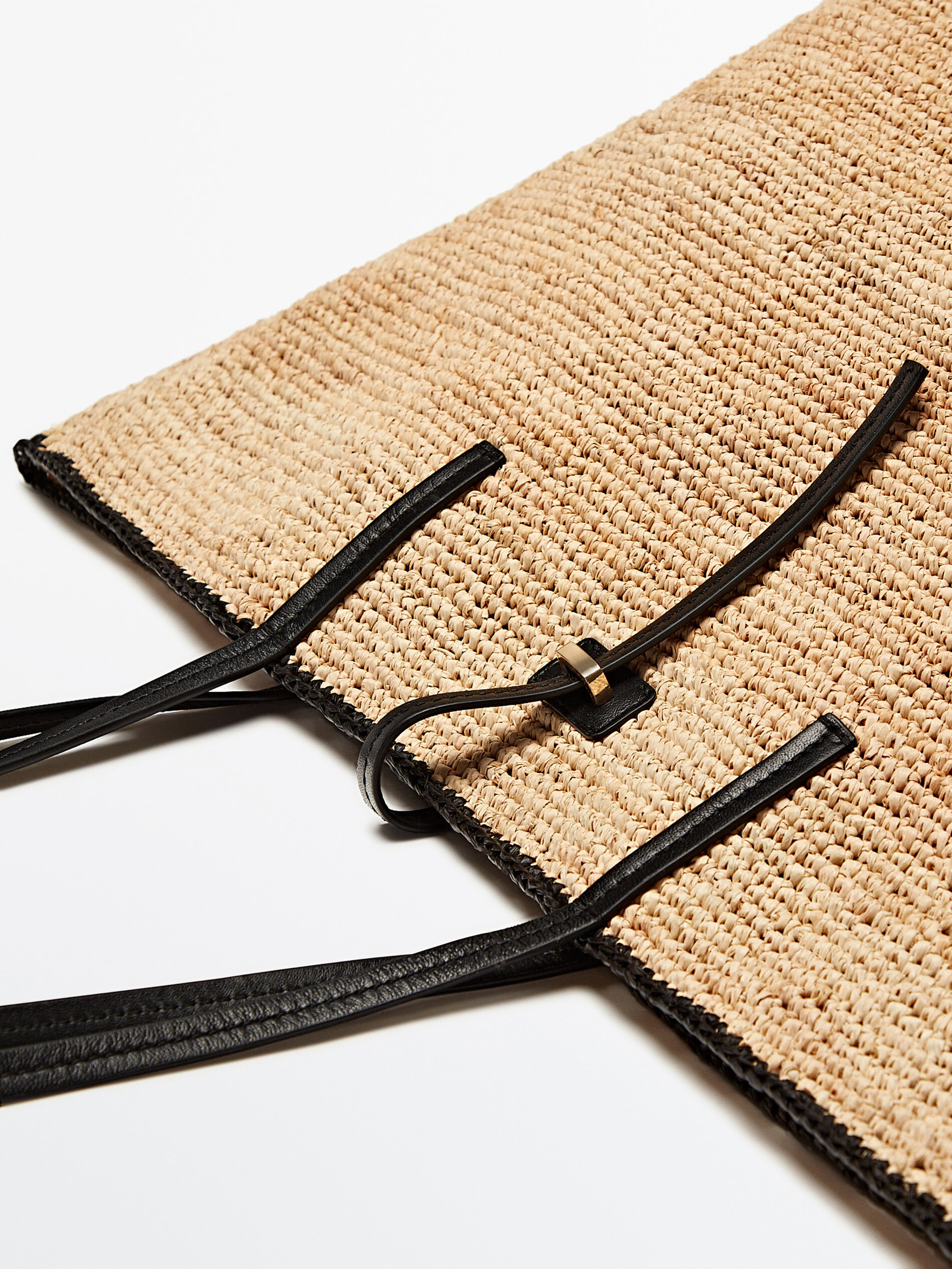 Bolso shopper rafia asas piel - BEIGE