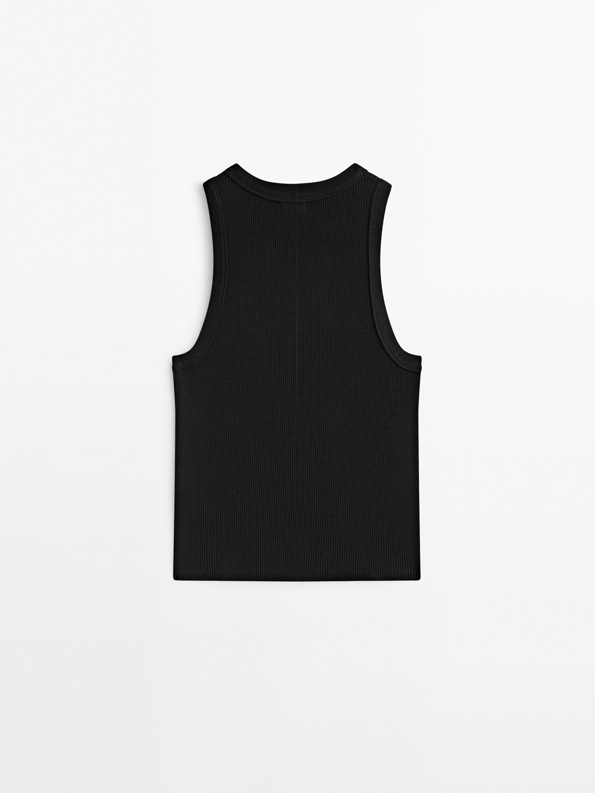 Top canalé mezcla algodón seda - NEGRO