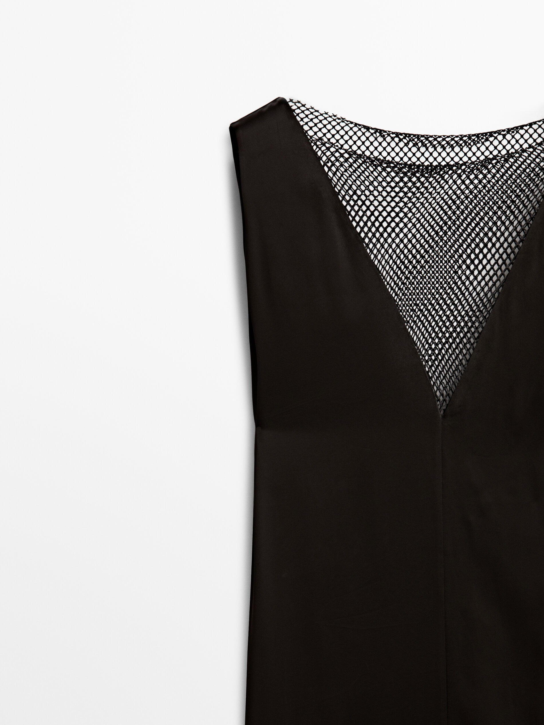 Vestido largo detalle malla abalorios - NEGRO