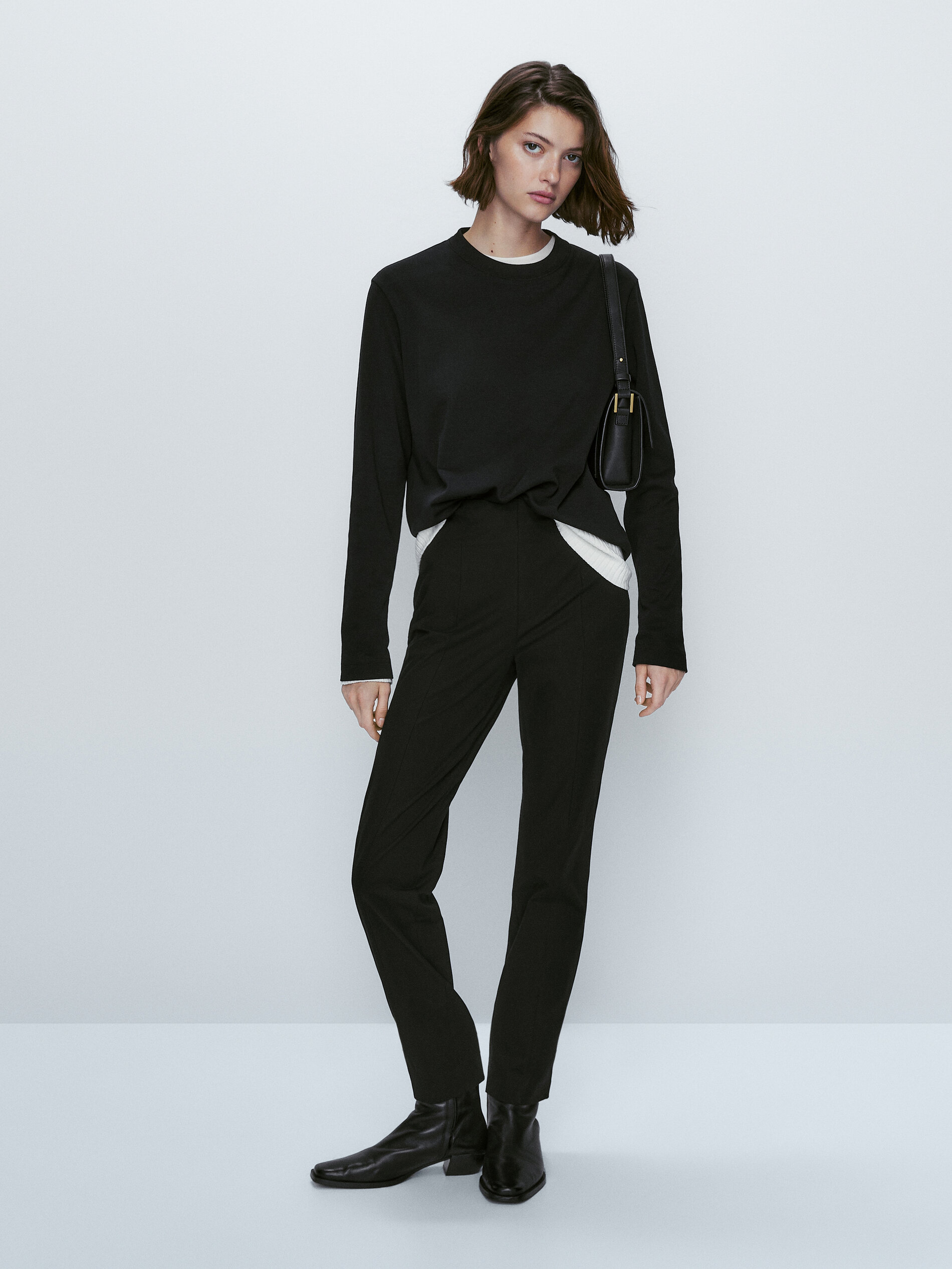 Pantalón negro mezcla algodón slim - NEGRO