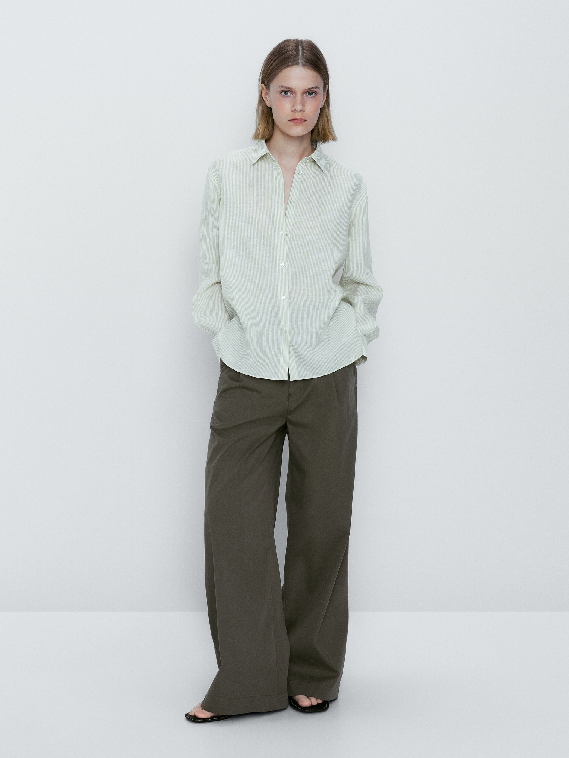 Camisa rayas 100% lino - VERDE