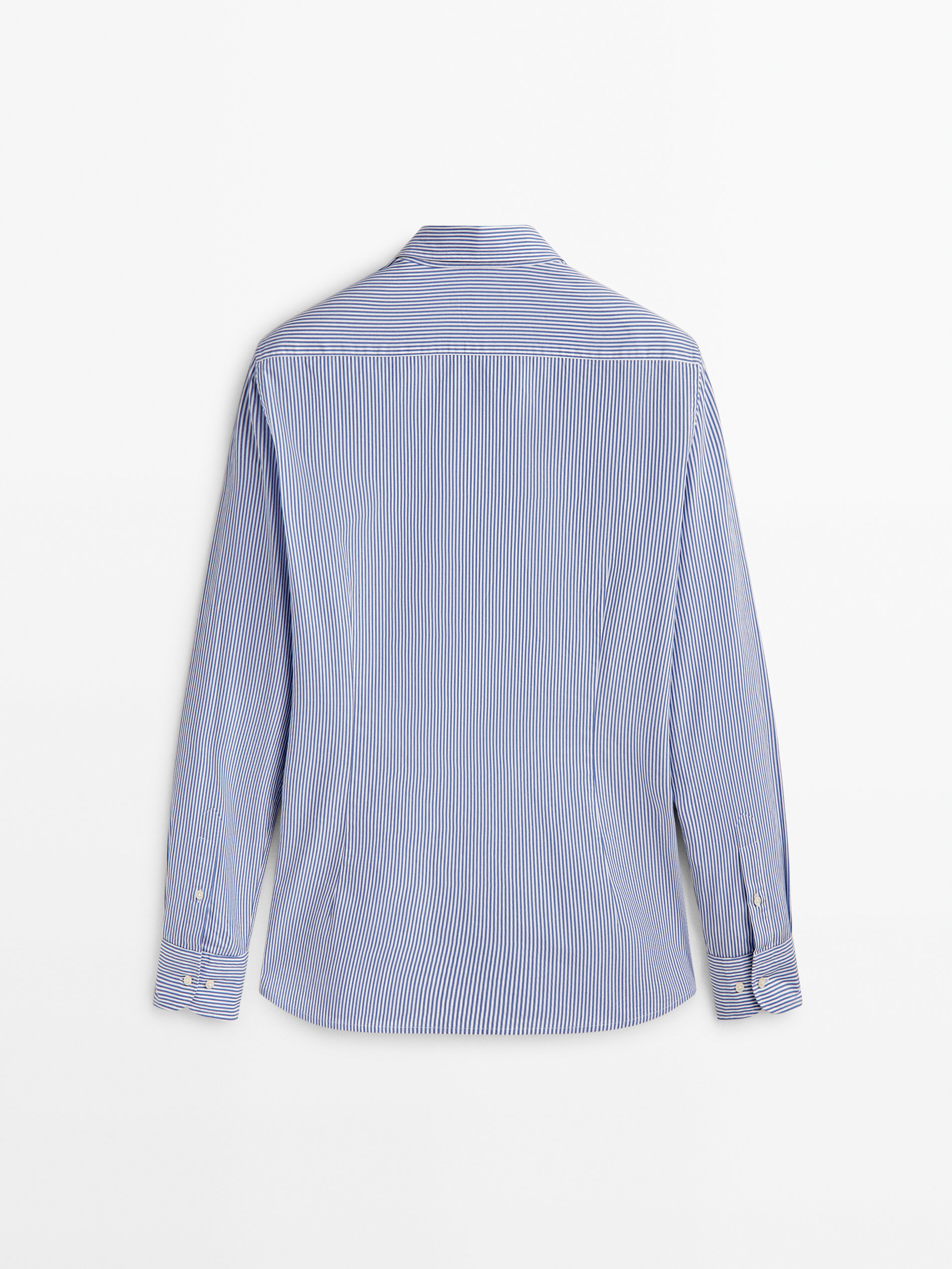 Camisa popelín rayas algodón slim fit - CELESTE