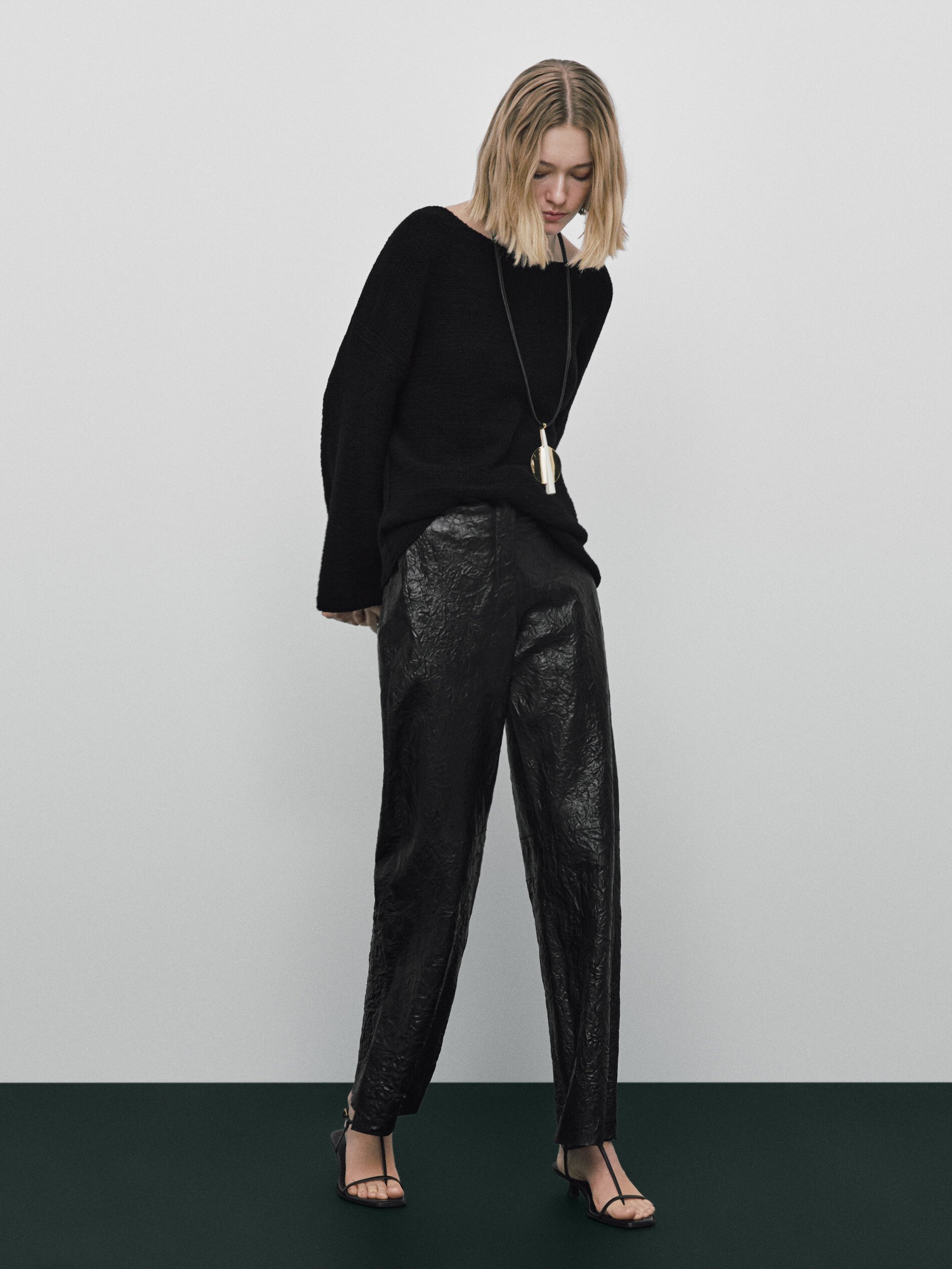 Pantalón piel napa craquelada Limited edition - NEGRO