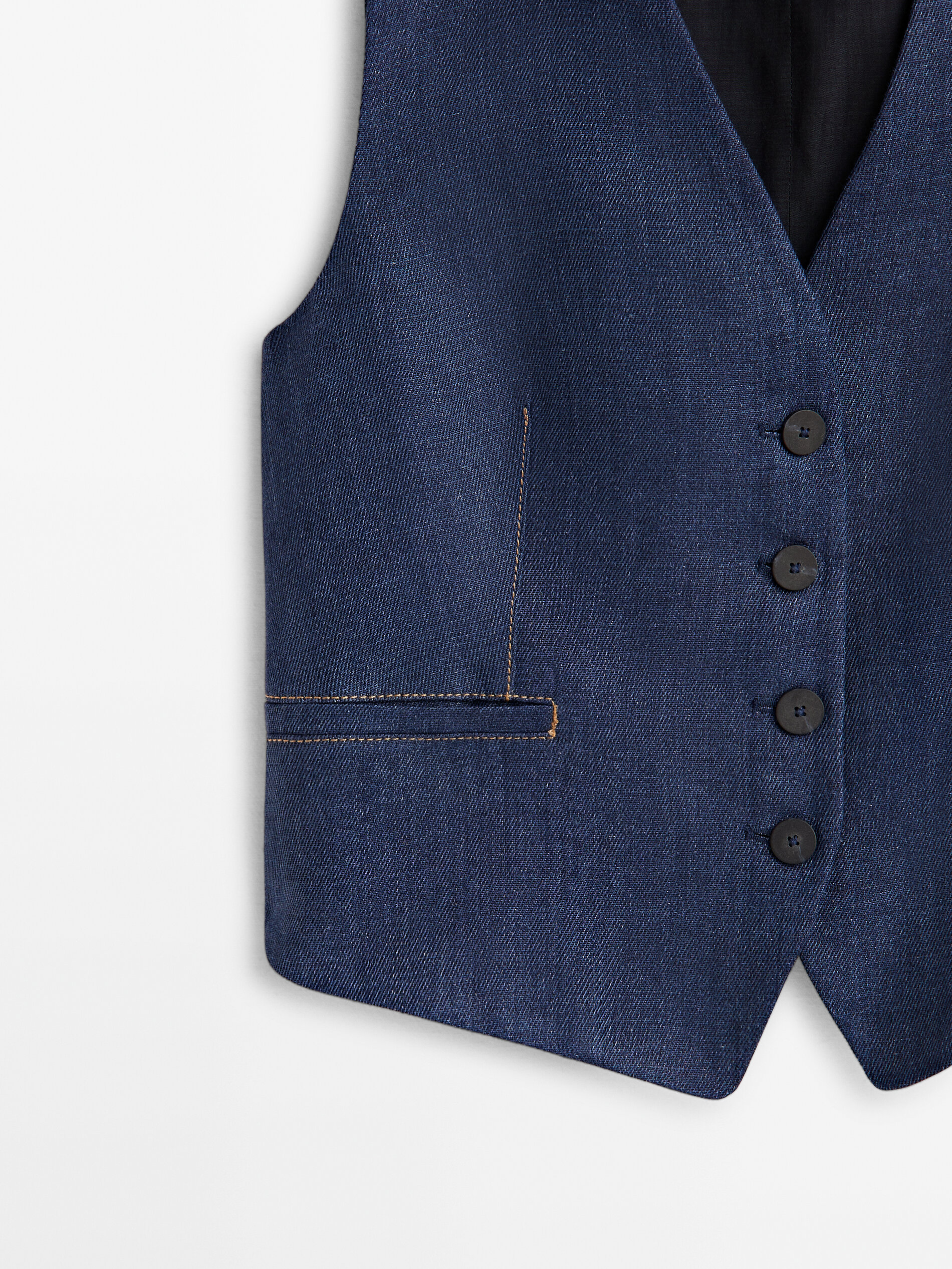Chaleco corto traje lino pespuntes - AZUL MARINO