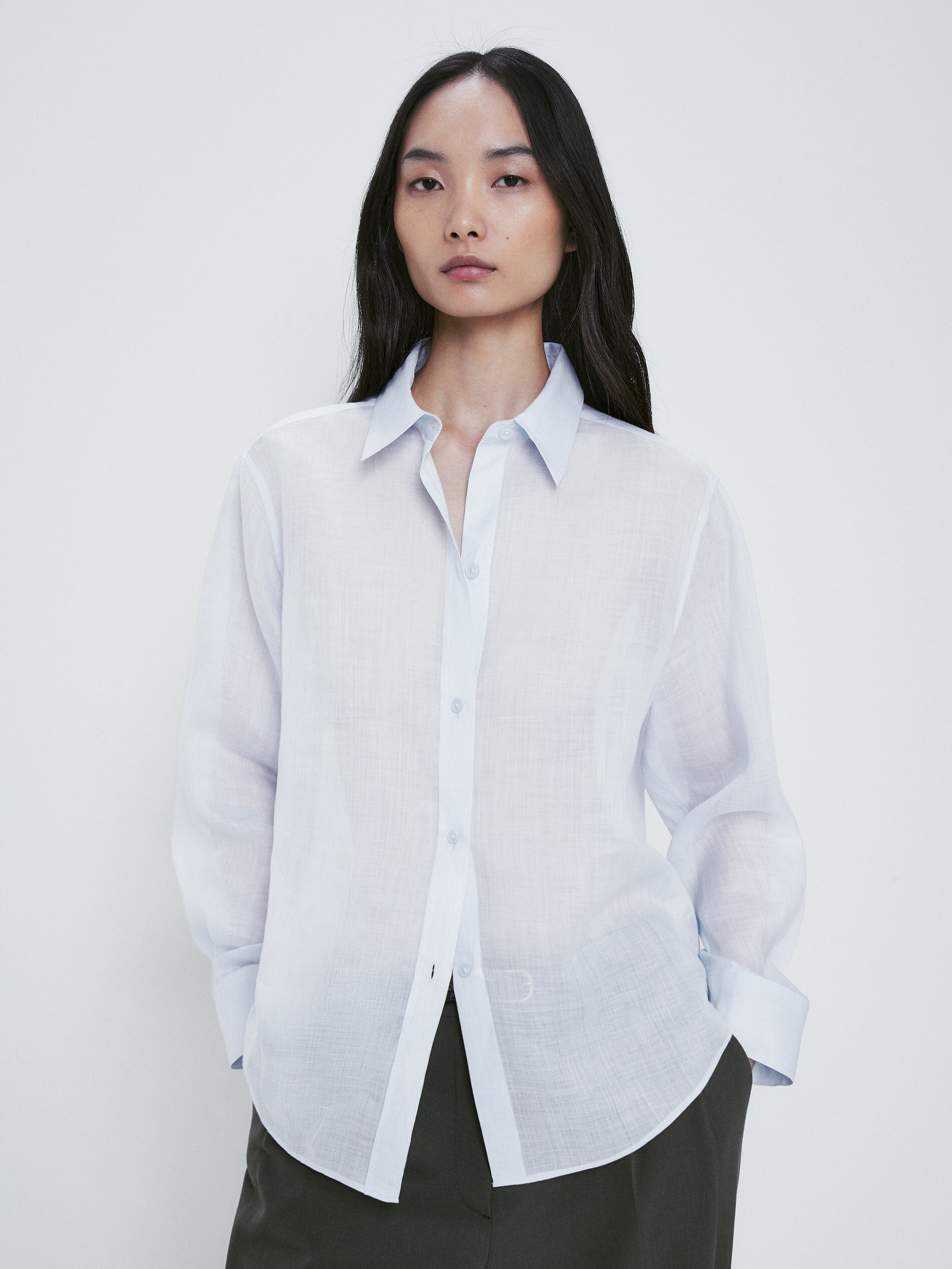 Camisa 100% ramio - CELESTE