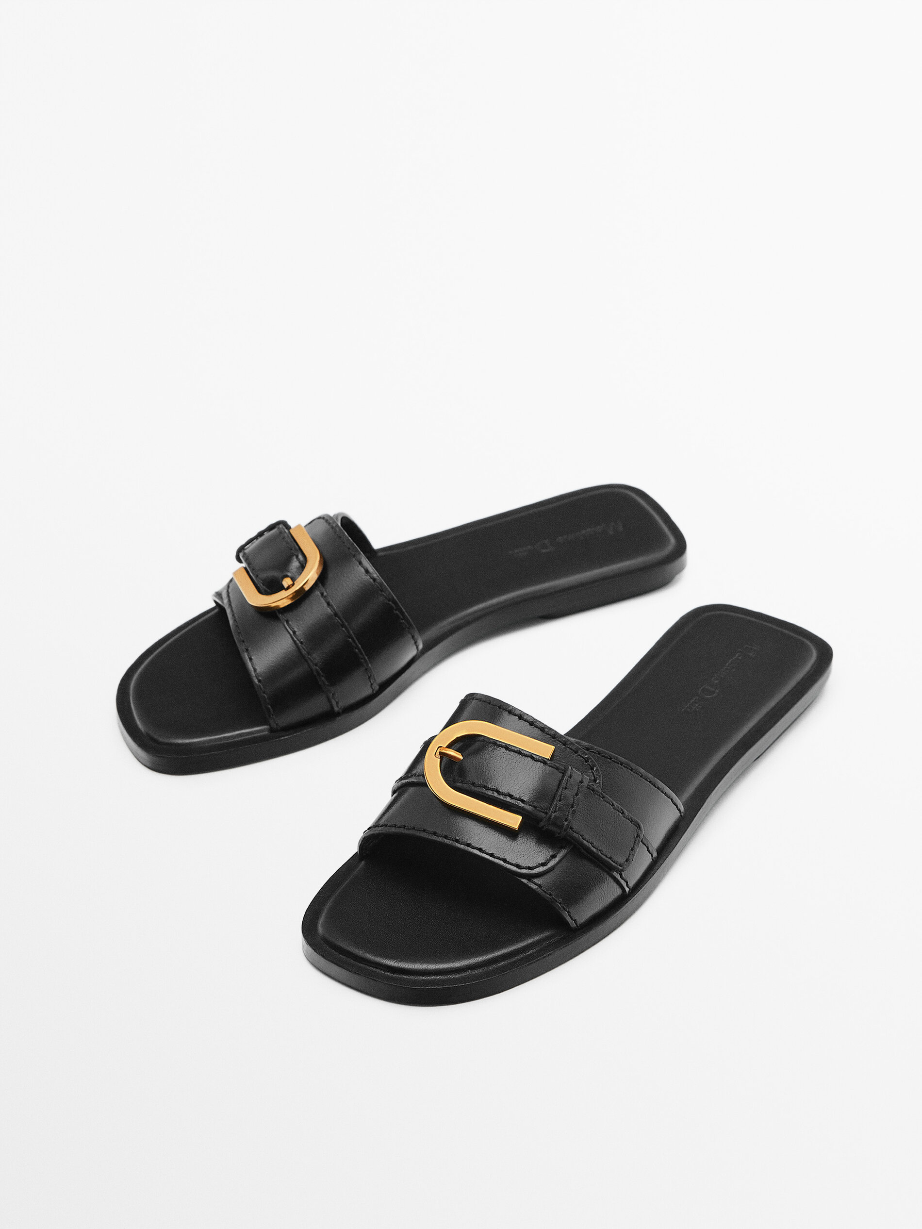 SANDALIA PLANA PIEL - NEGRO