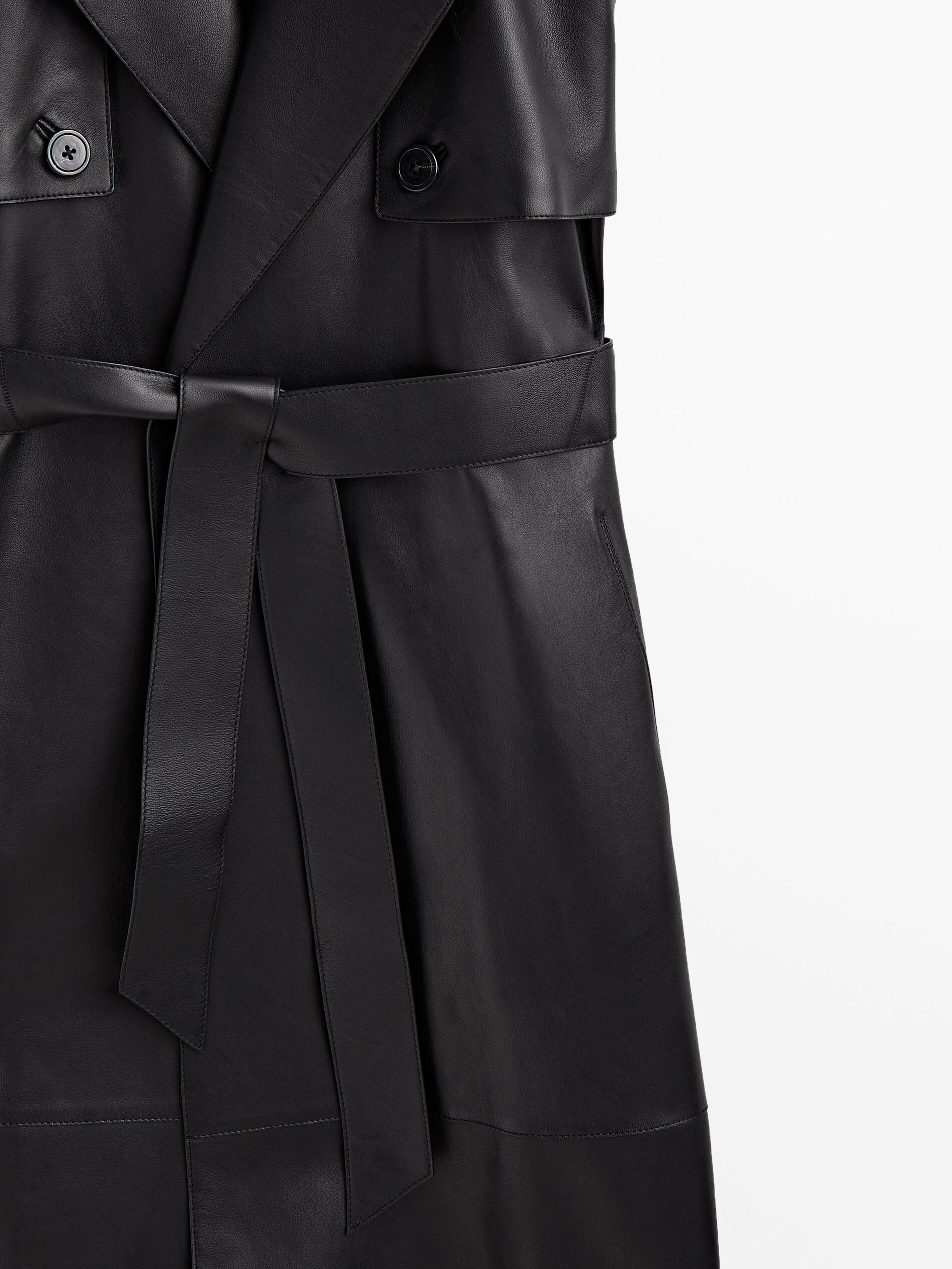 Chaleco largo piel napa - NEGRO