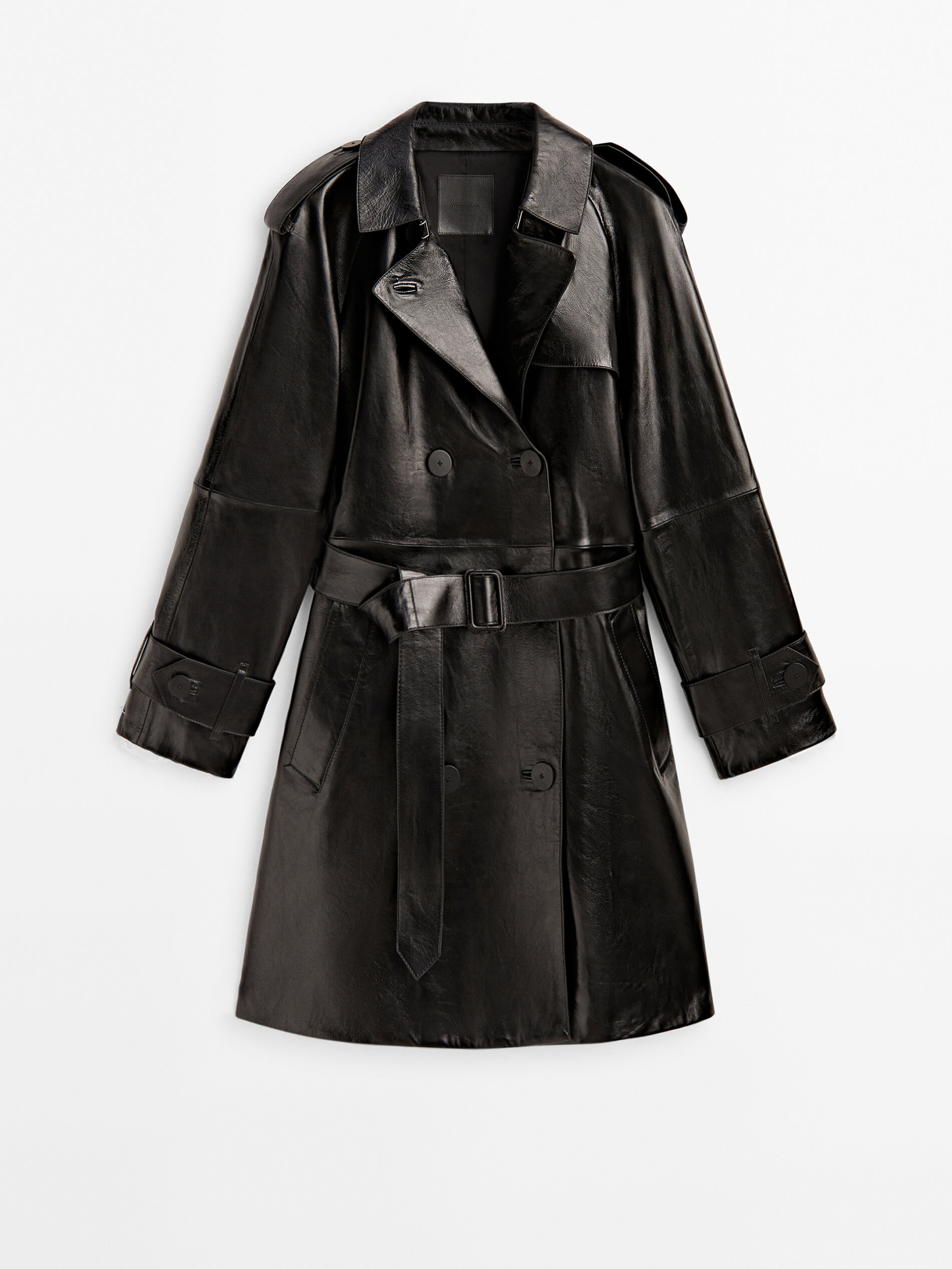 Chaqueta trench piel acabado charol - NEGRO
