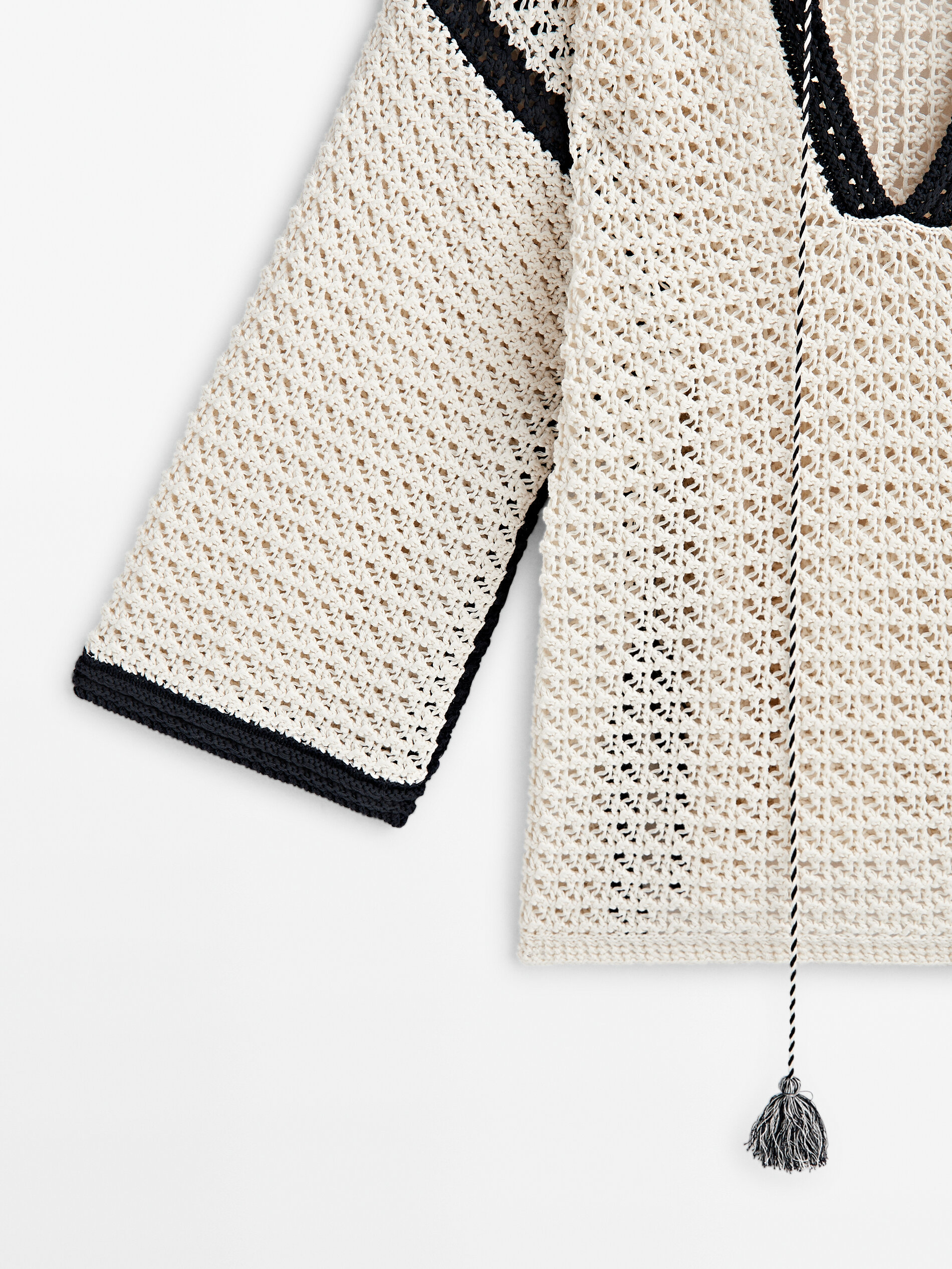 Jersey kaftán crochet contraste - CRUDO