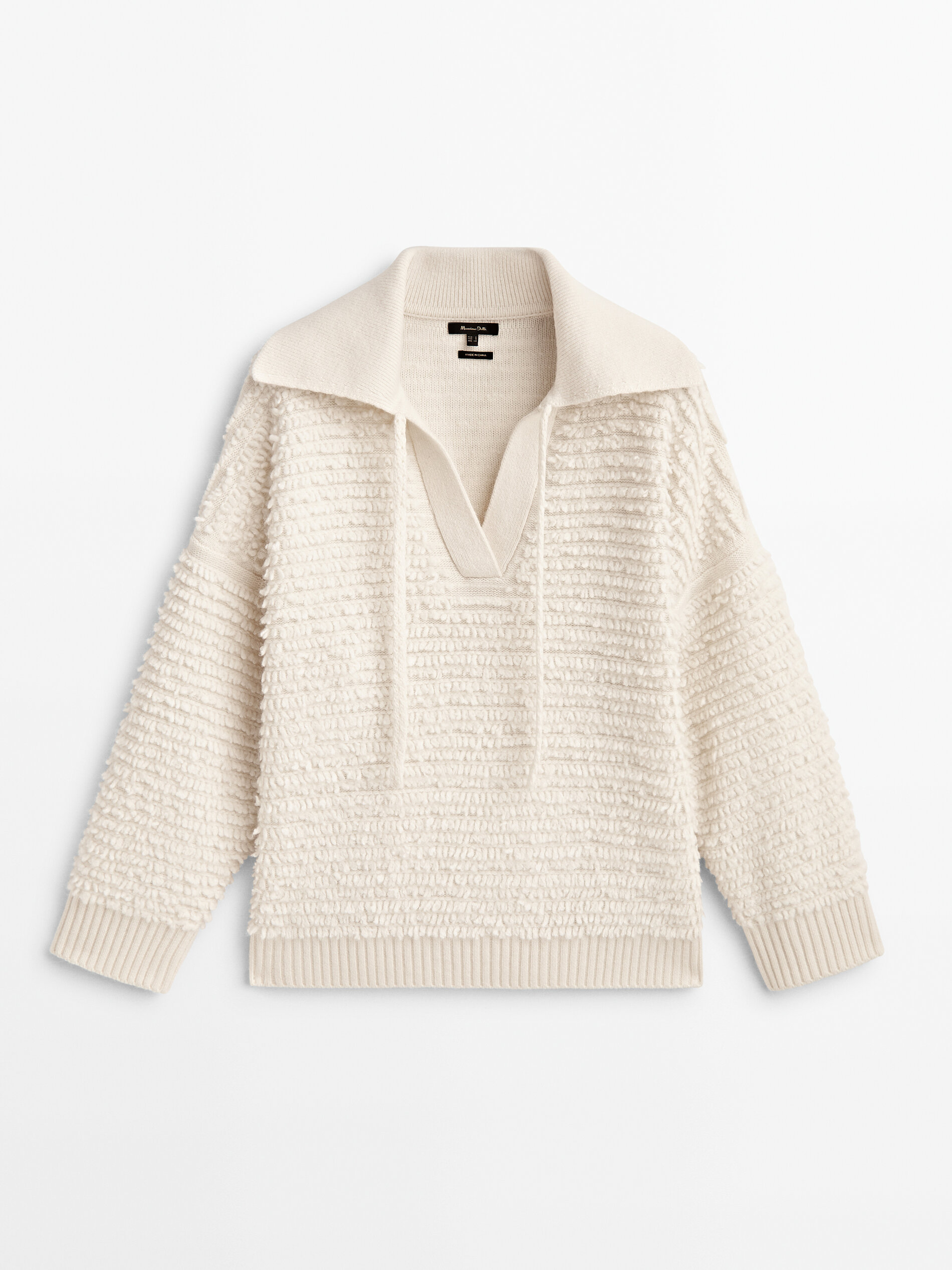 Jersey cuello polo punto boucle - BEIGE