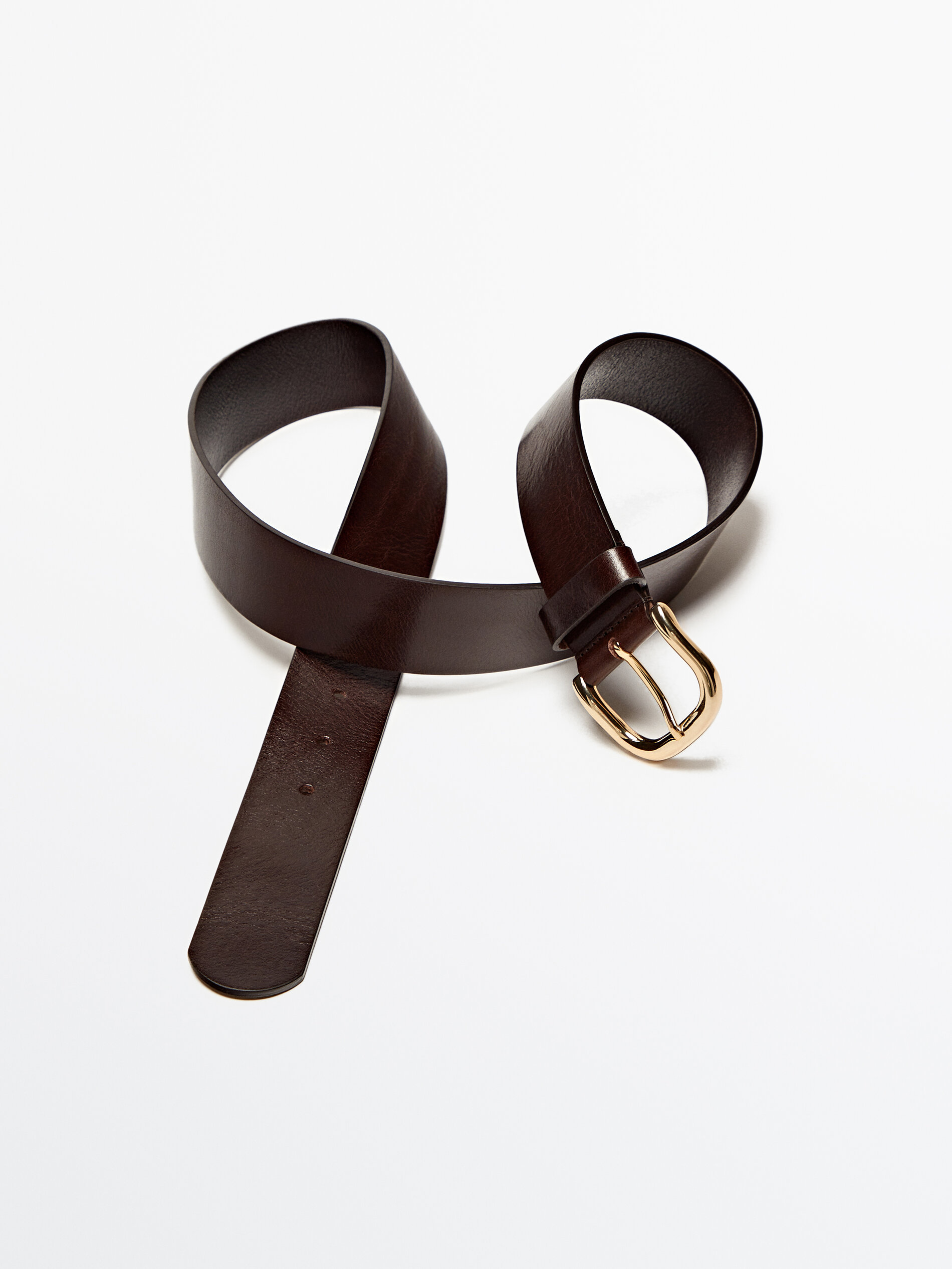 Cinturón piel hebilla dorada - MARRÓN