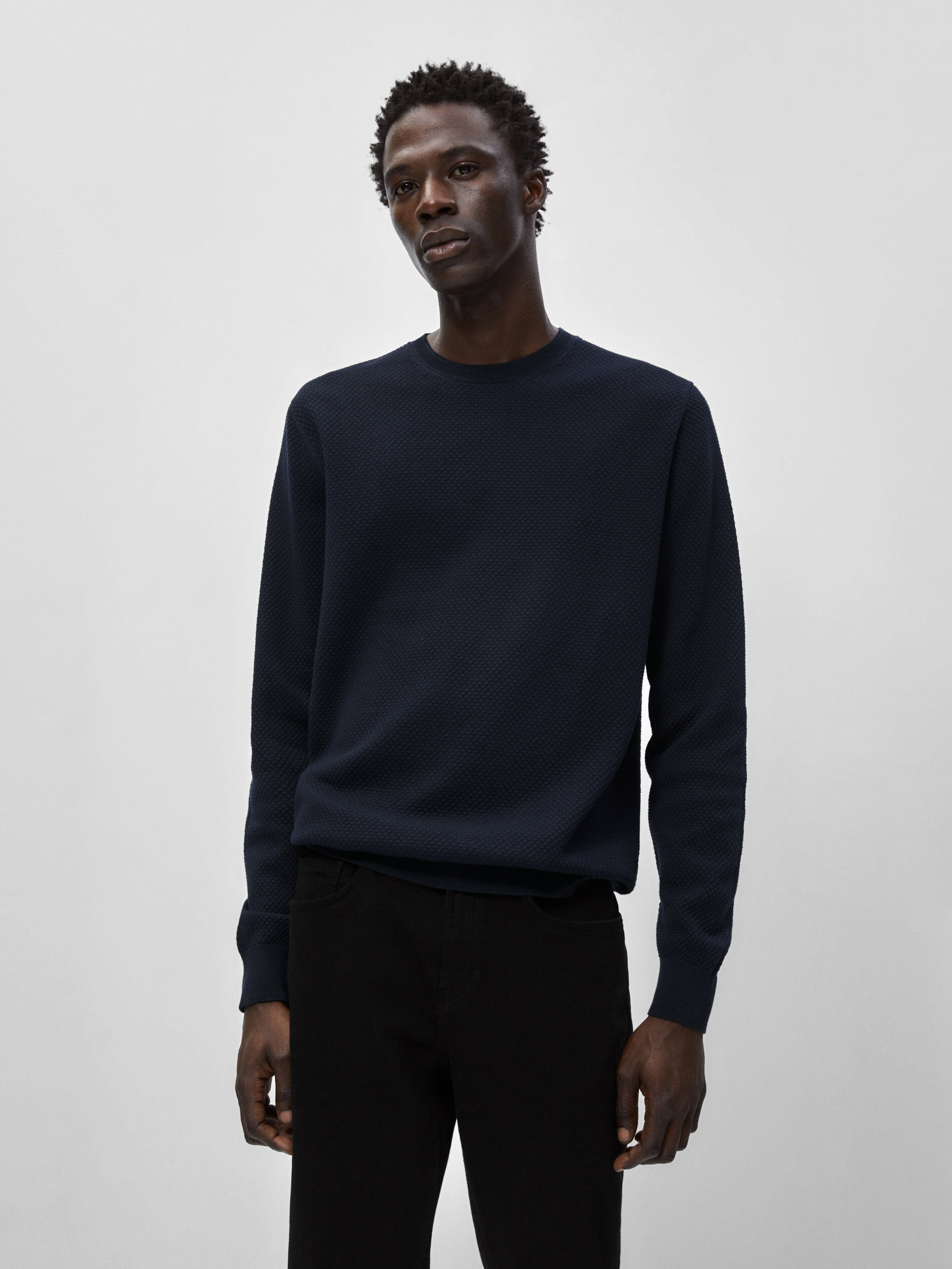 Jersey de punto estructura cuello redondo - AZUL MARINO