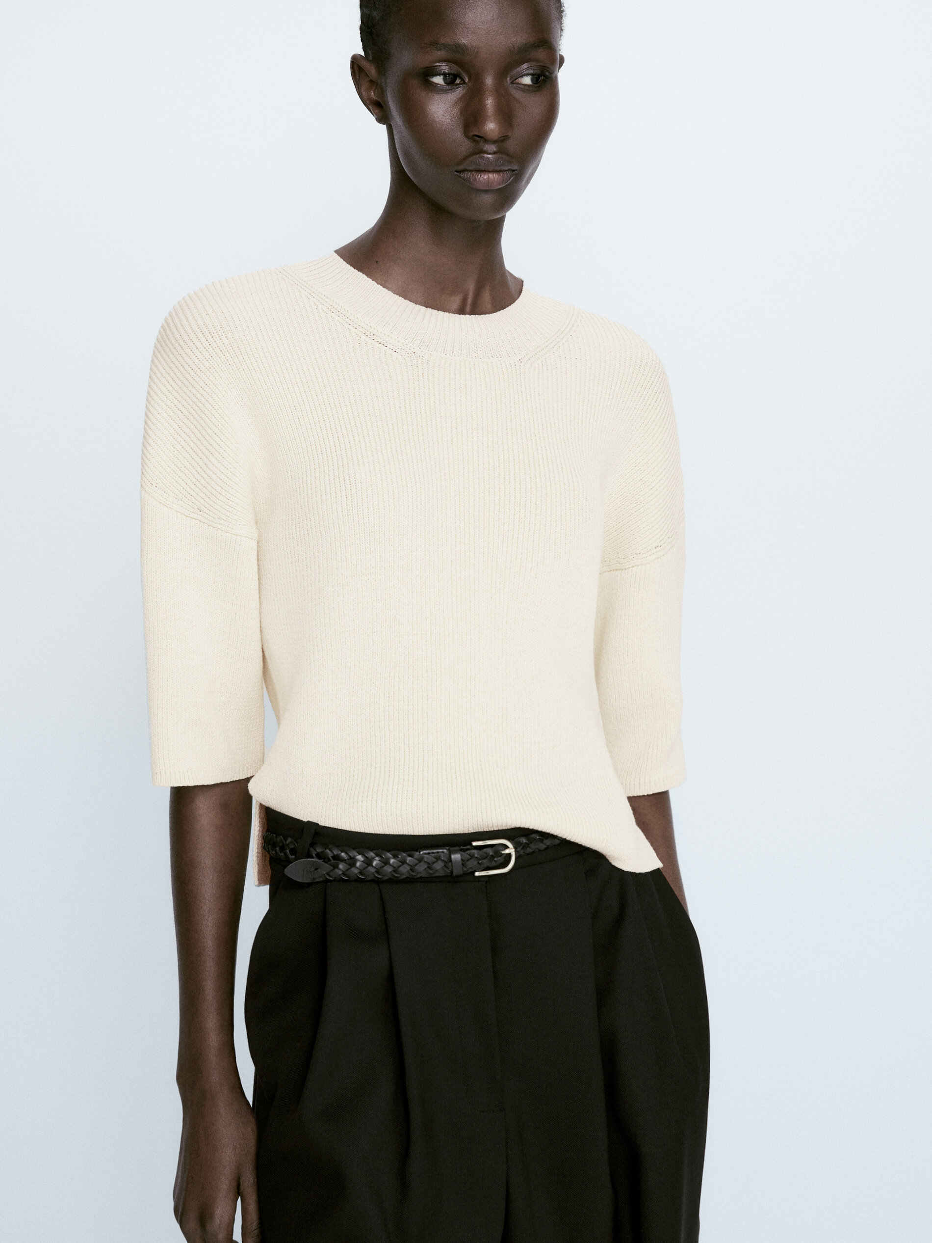 Jersey punto manga corta - Beige Claro