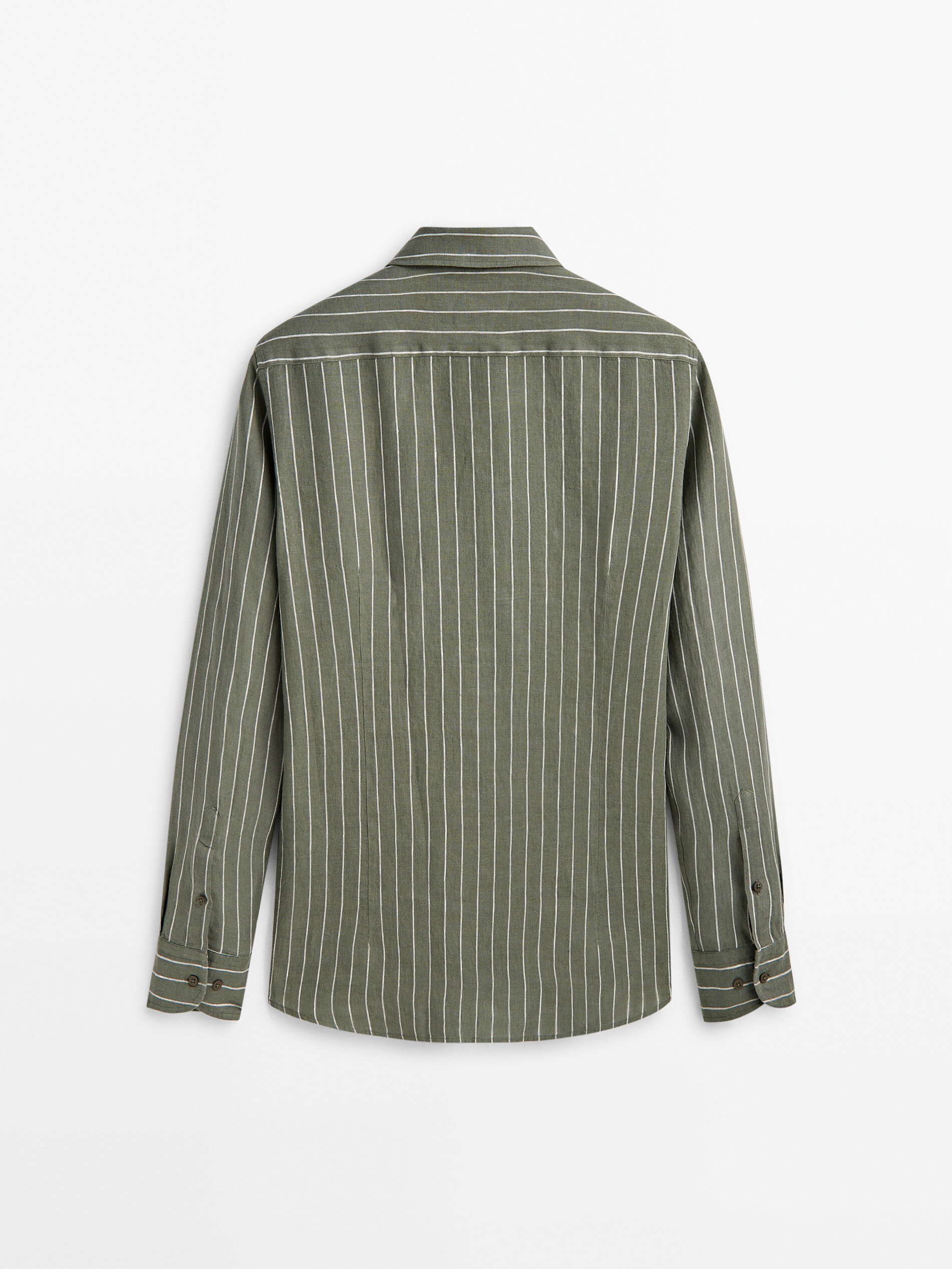 Camisa rayas 100% lino slim fit - VERDE