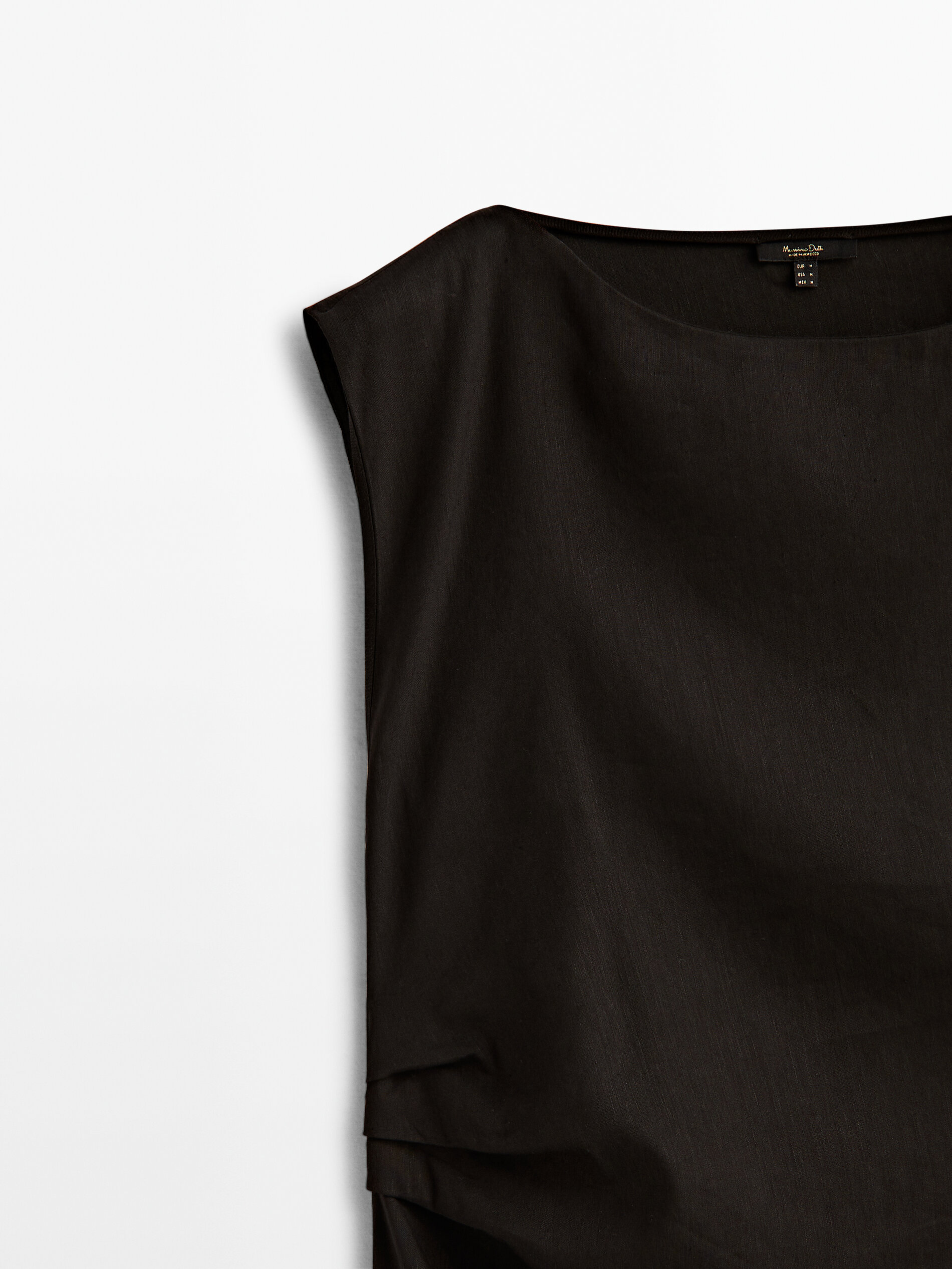 Vestido mezcla lino frunce lateral - NEGRO