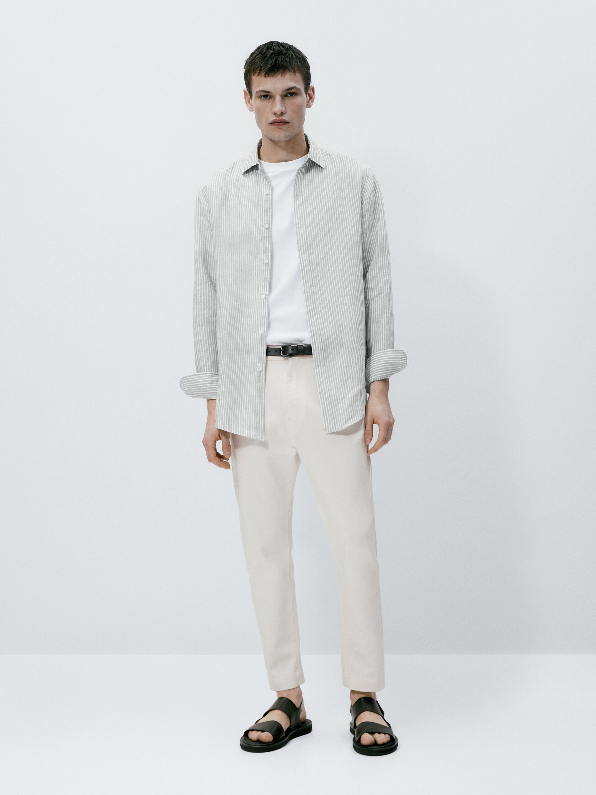 Camisa rayas 100% lino regular fit - VERDE