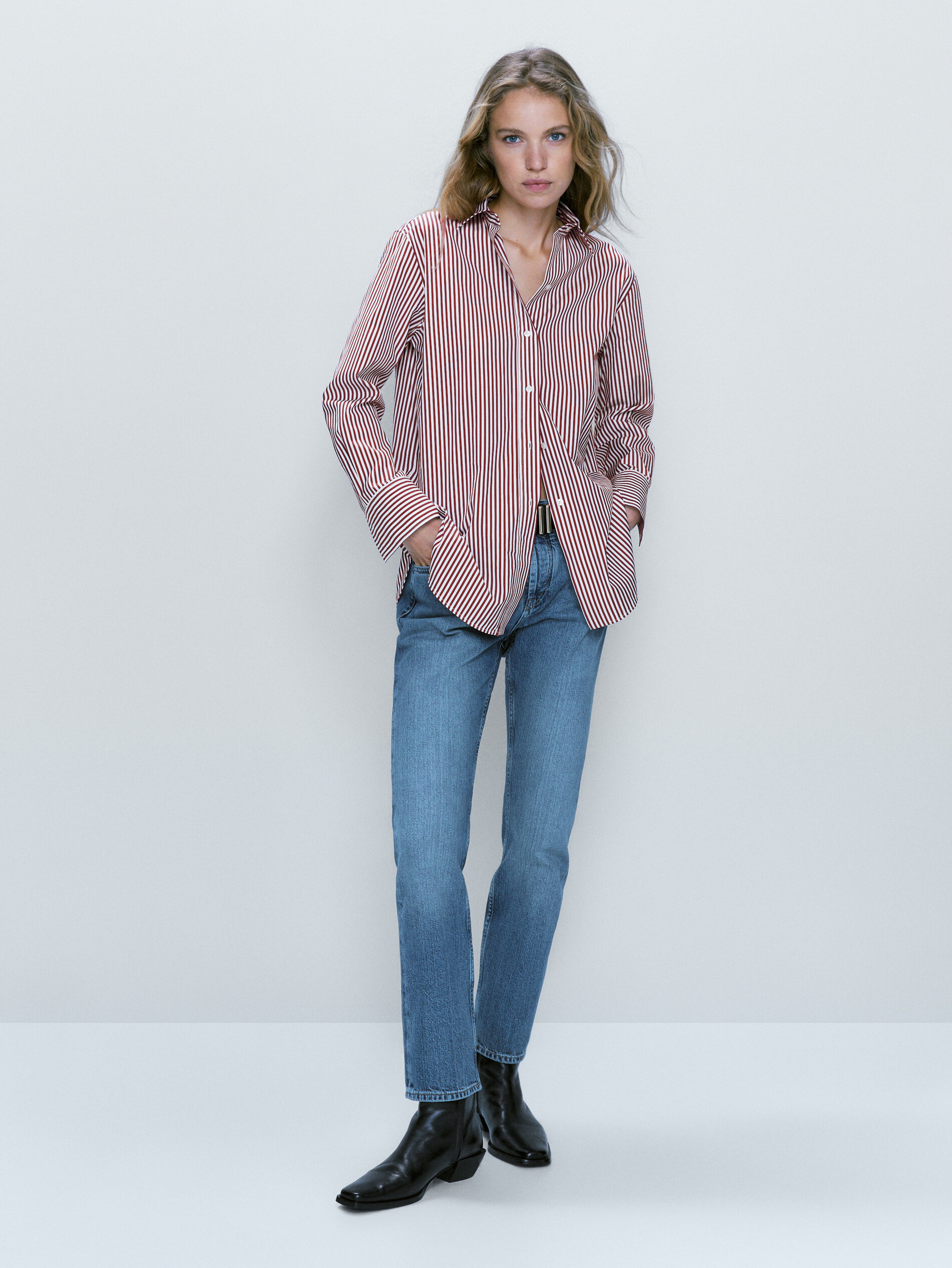 Camisa popelín algodón rayas - GRANATE