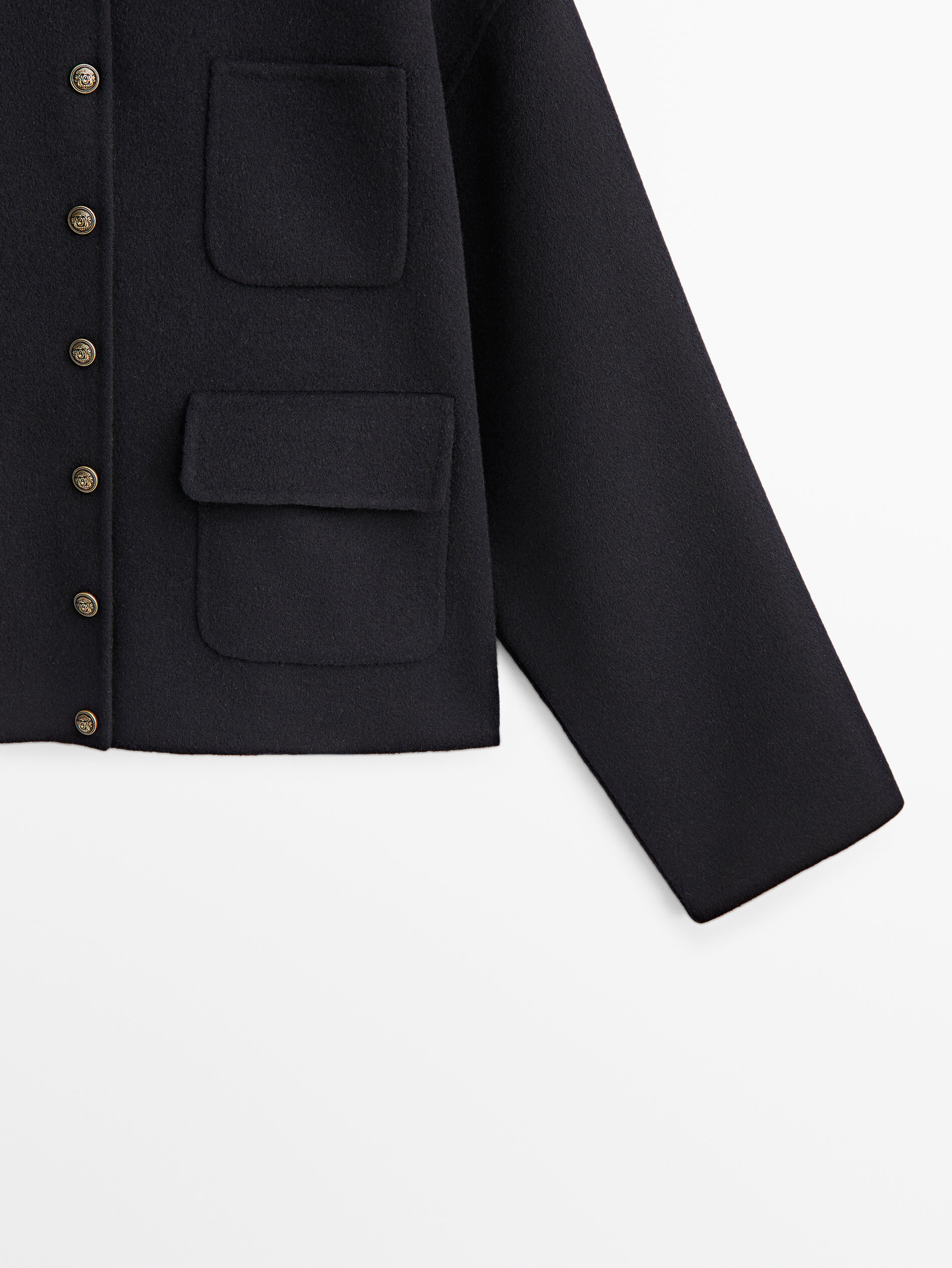 Abrigo corto mezcla lana botones dorados - AZUL MARINO