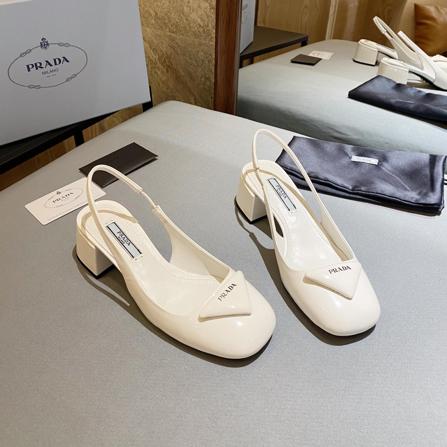 Prada Patent Leather Chunky Heel Slide Sandal (Replica)