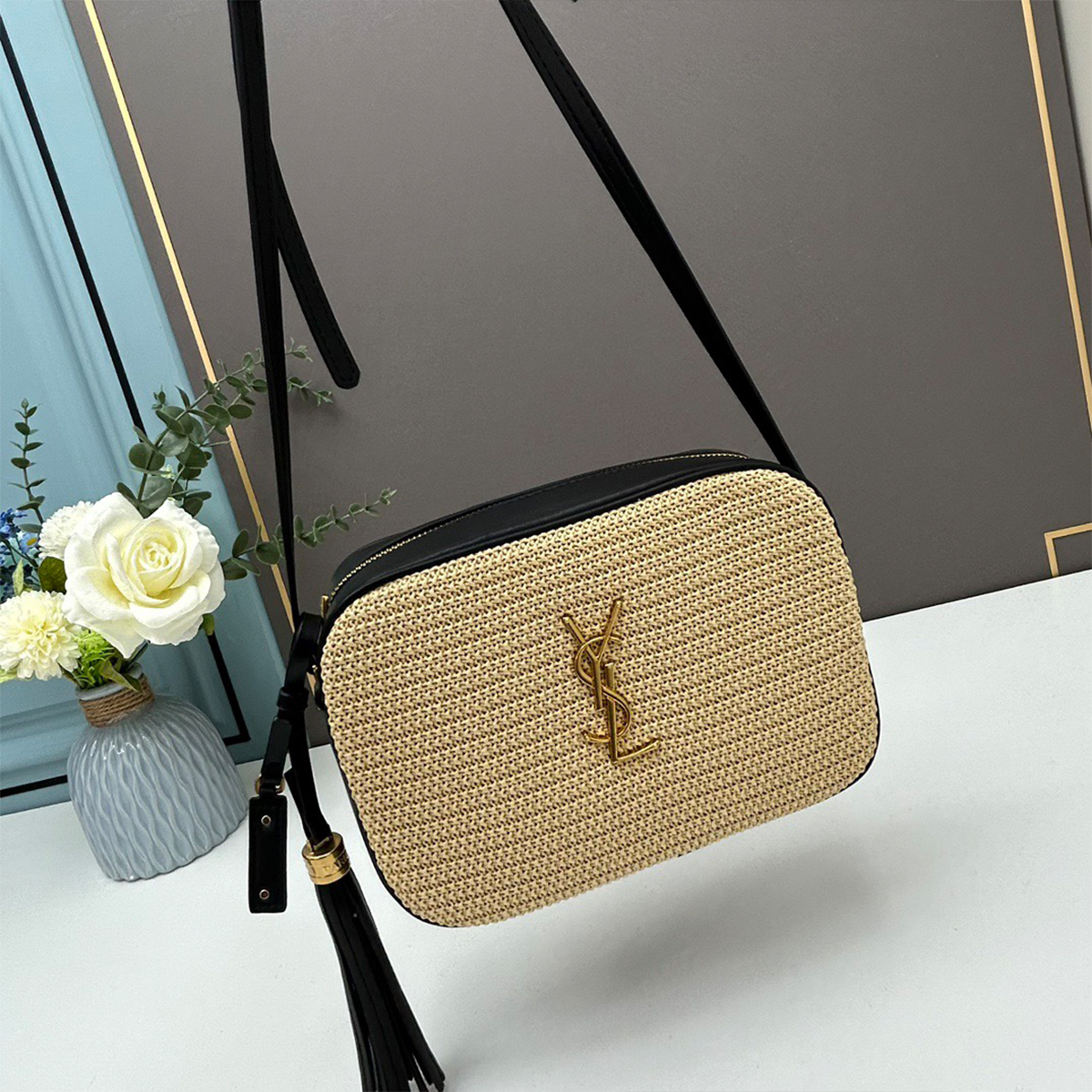 Saint Laurent Raffia Canvas Monogram Lou Camera Bag(Replica)