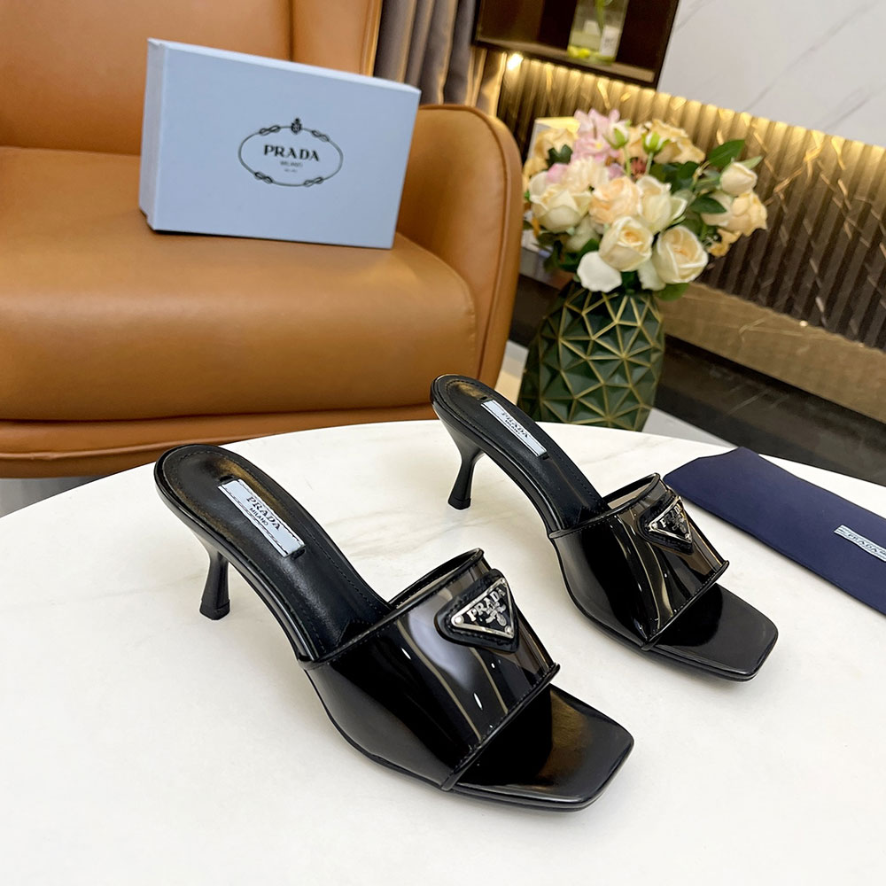 Prada Leather Heel Sandals Slide Sandal (Replica)