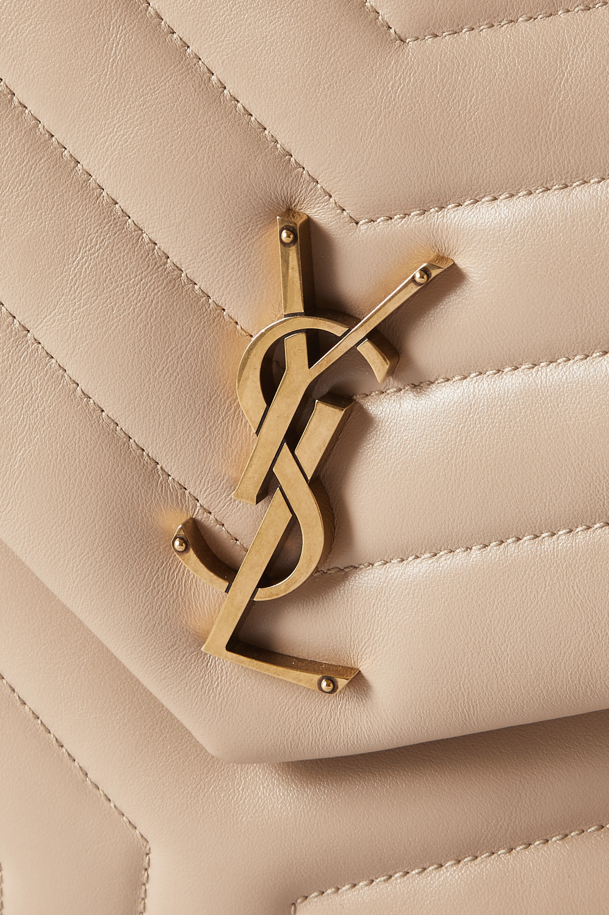 SAINT LAURENT YSL Loulou Medium Quilted Leather Shoulder Bag Beige