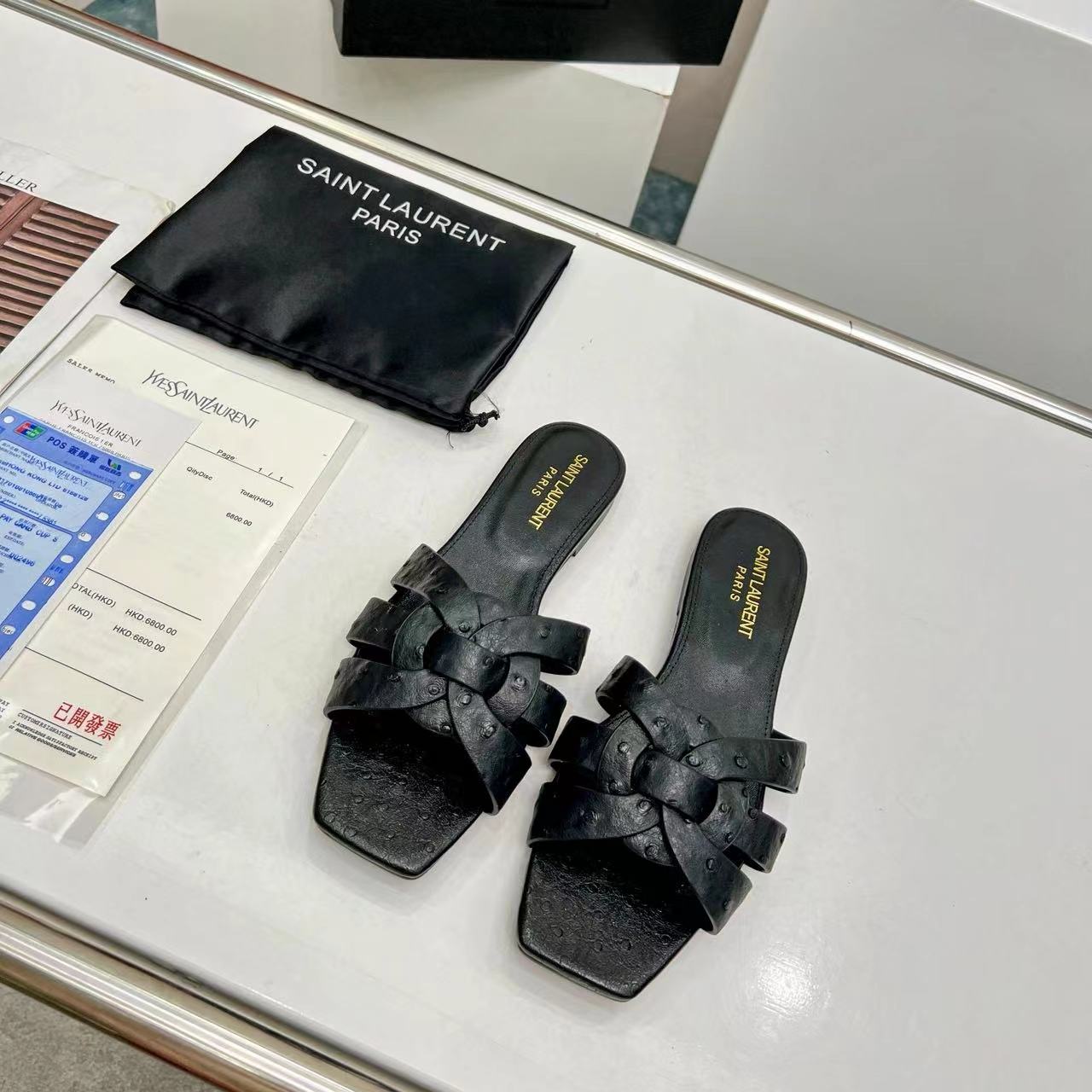 YSL Saint Laurent Nu Pieds Ostrich Pattern (Replica)