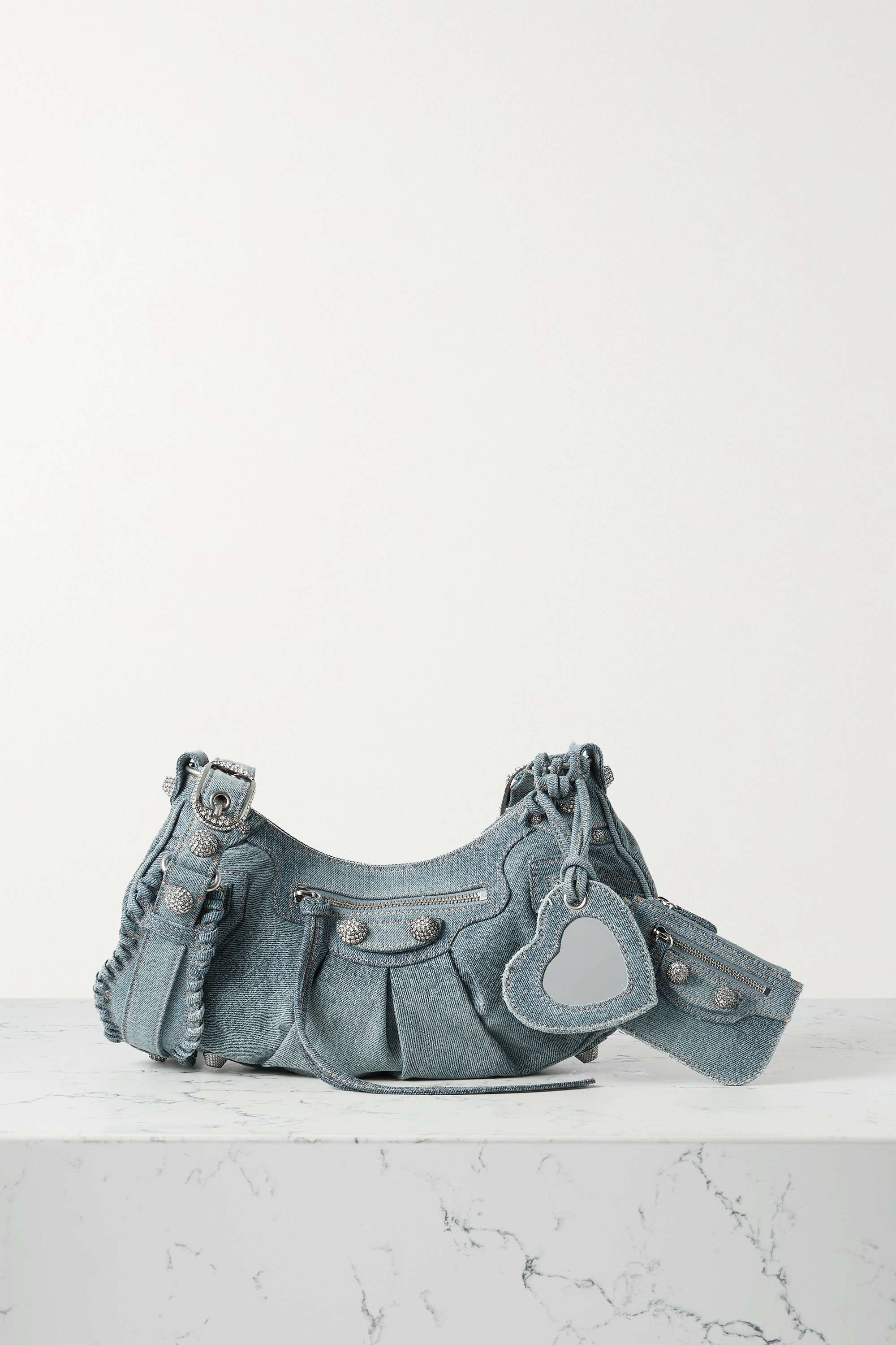 BALENCIAGA Le Cagole small embellished denim shoulder bag