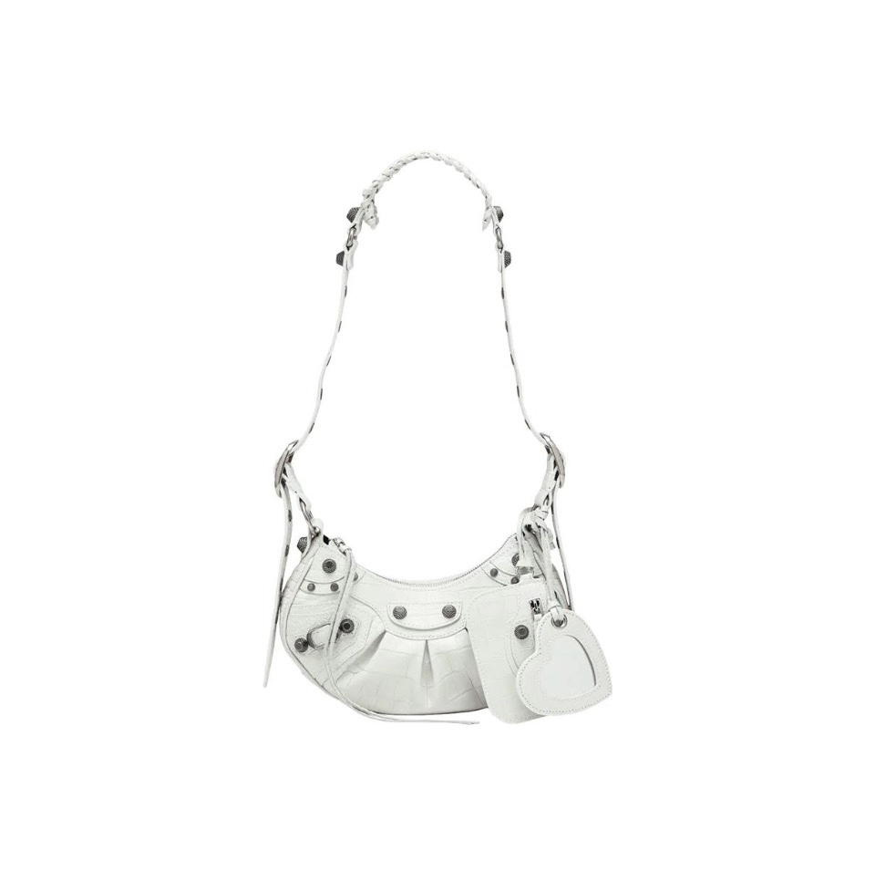 BALENCIAGA Le Cagole XS studded crinkled-leather shoulder bag White(Replica)