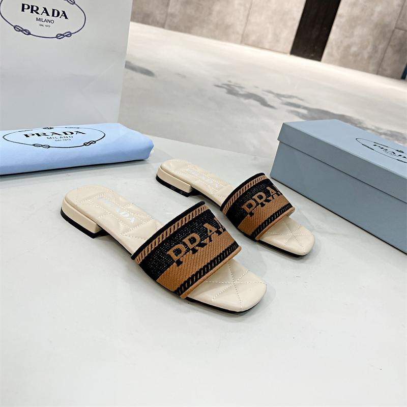 Prada Logo EmbroideryFashion Sandals Slide Sandal (Replica)