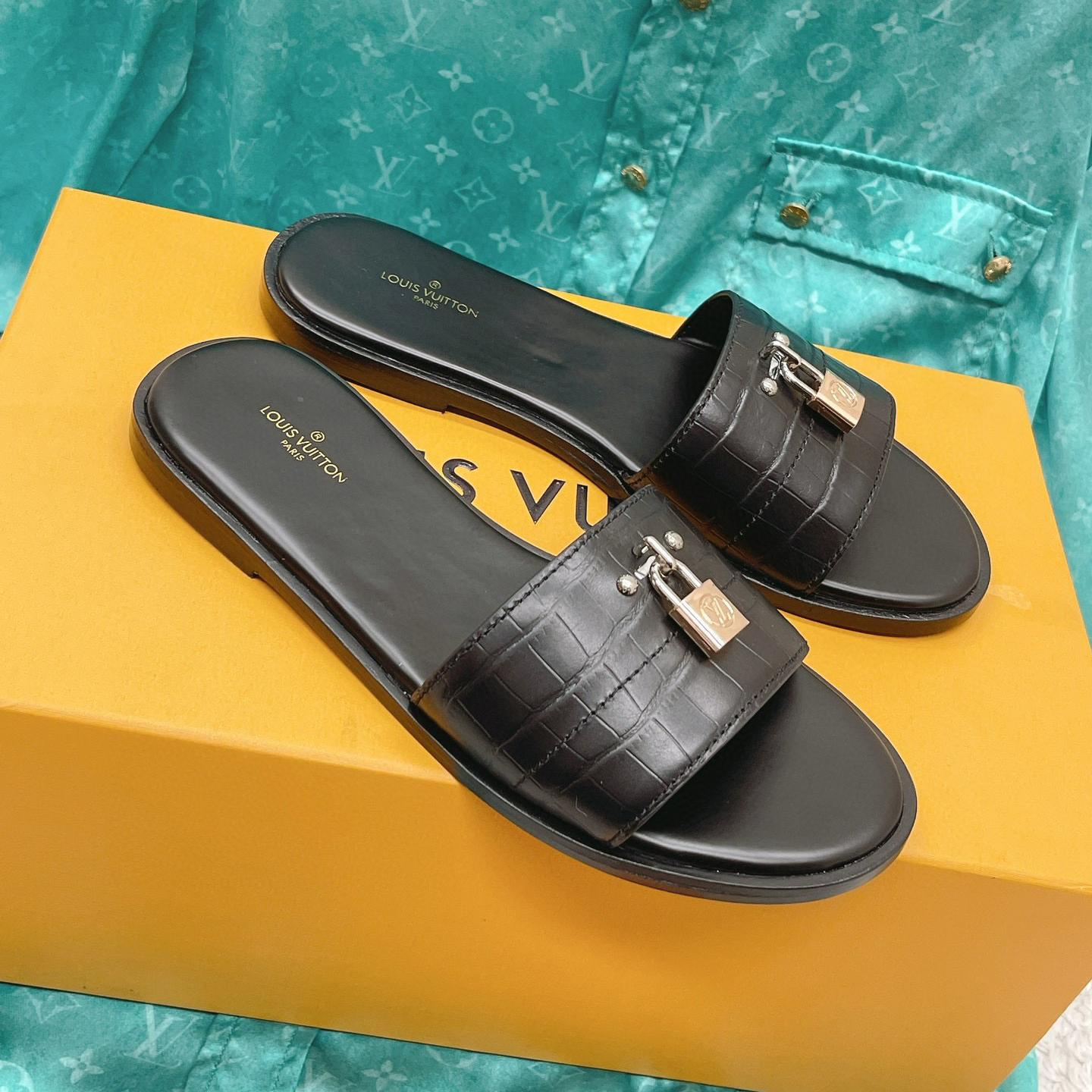 Louis Vuitton LV Leather Flip-flops Slide Sandal (Replica)