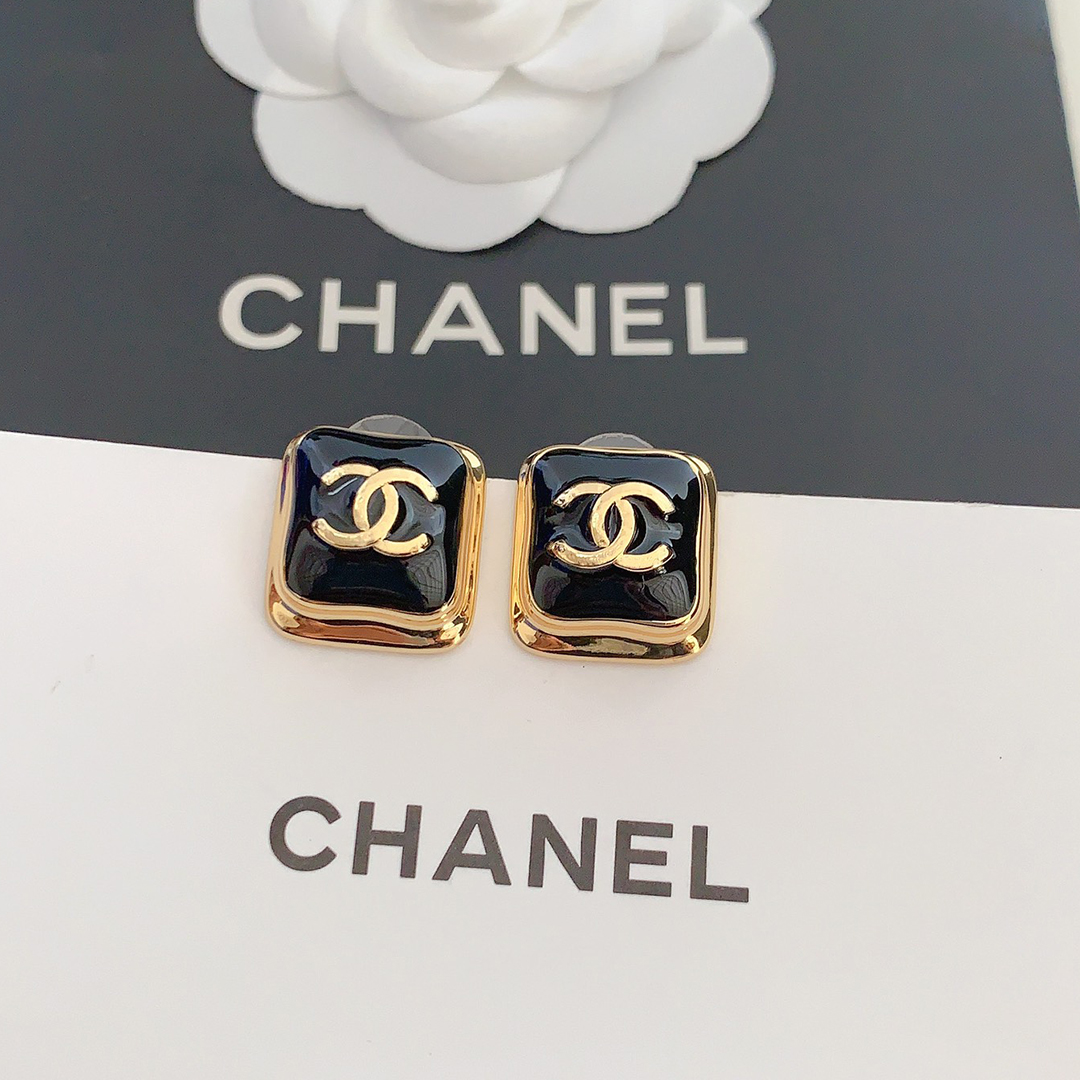 Chanel Black square earrings