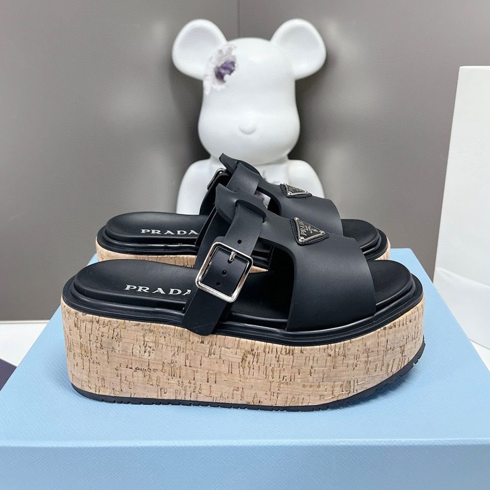 Prada  Leather Platform sandals Slide (Replica)