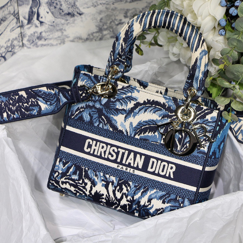 Dior The LADY D-LITE Bag Blue Dior Palms Embroidery M0565OREU_M928
