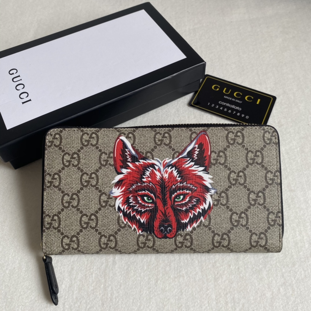 Gucci Unisex GG Supreme Printed Long Zipper Wallet（Replica）