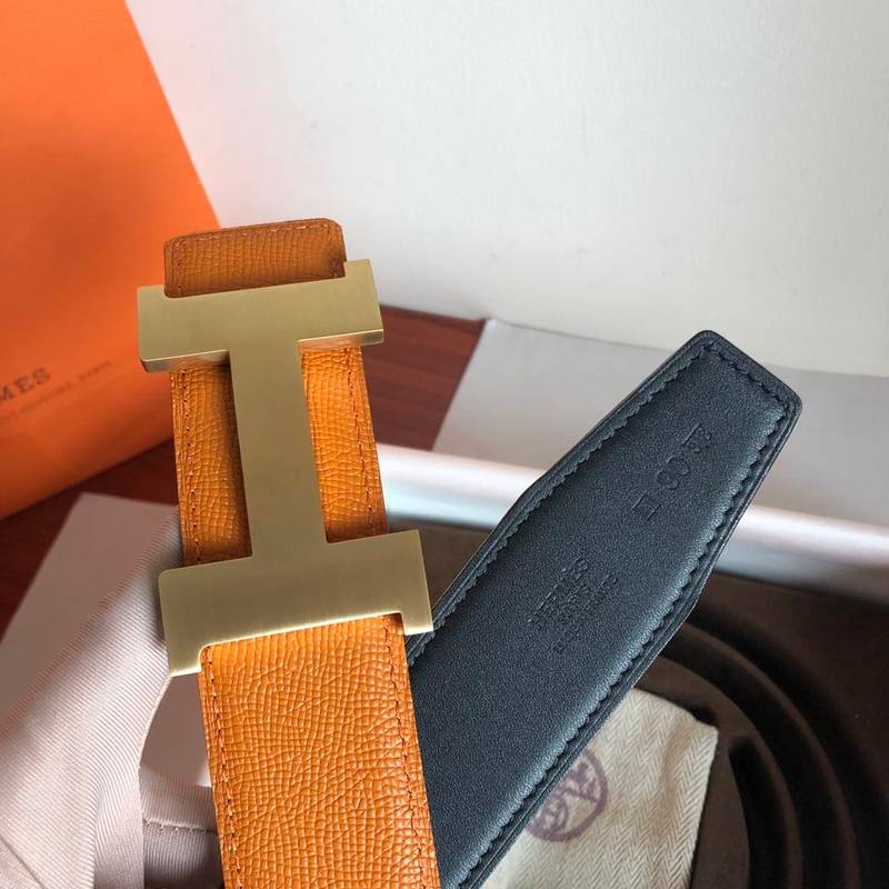 Hermes Mini Constance Guillochee Belt Buckle & Reversible Orange For Women, Women Belt 380MM