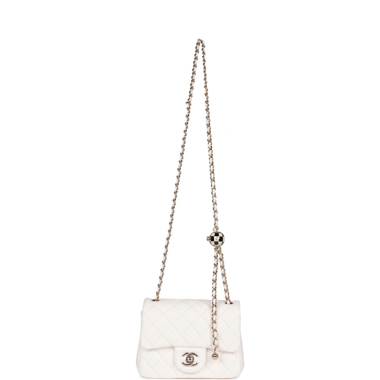 Chanel Classic Flag Bag Pearl Crush Mini Square Flap Bag White Light Gold Hardware