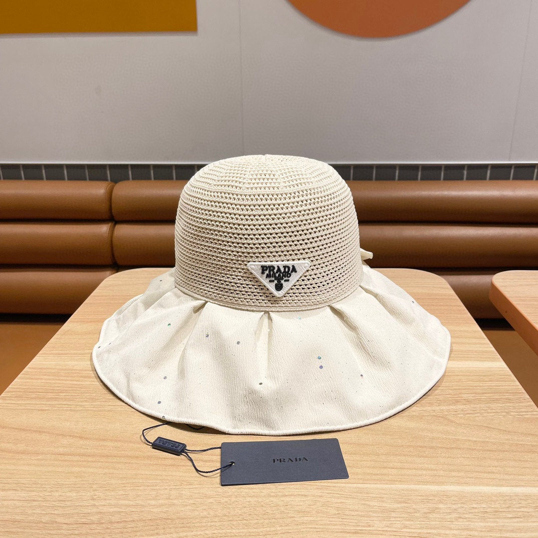Prada Fisherman's Hat With Mesh Bow Sunhat （Replica）