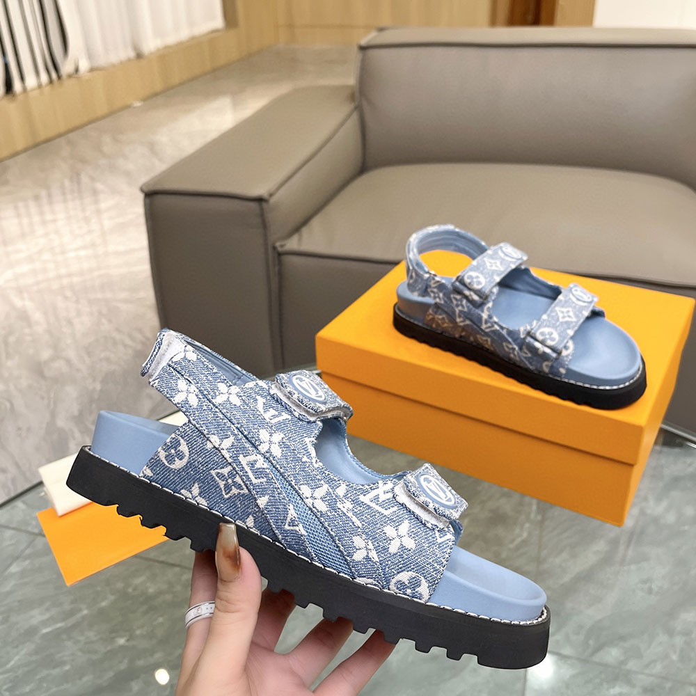 Louis Vuitton LV Paseo Fabric Velcro Slide Sandal (Replica)